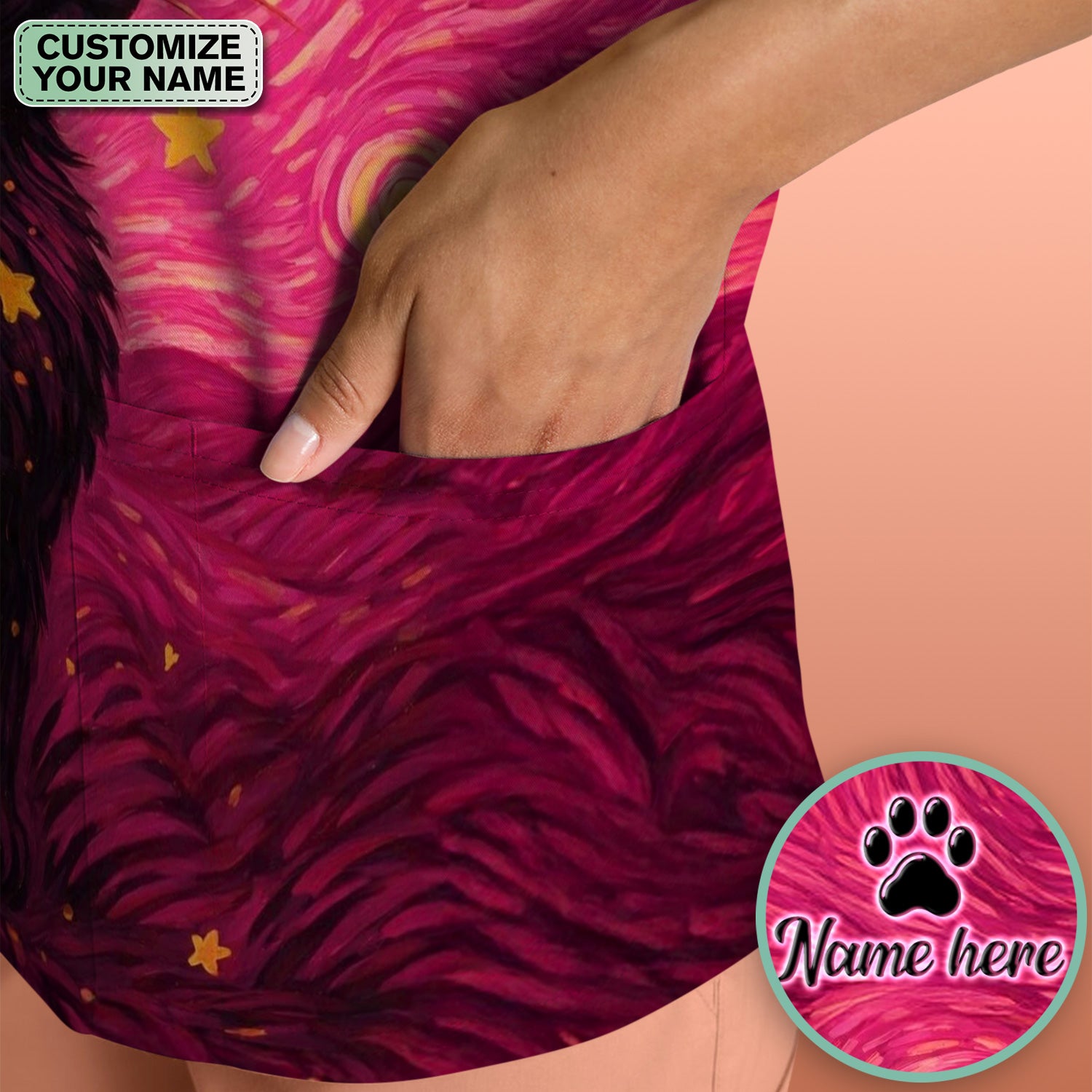 Personalized Black Cat Galaxy Star Swirl Pattern Scrub Top, Comfortable Scrubs for Nurses