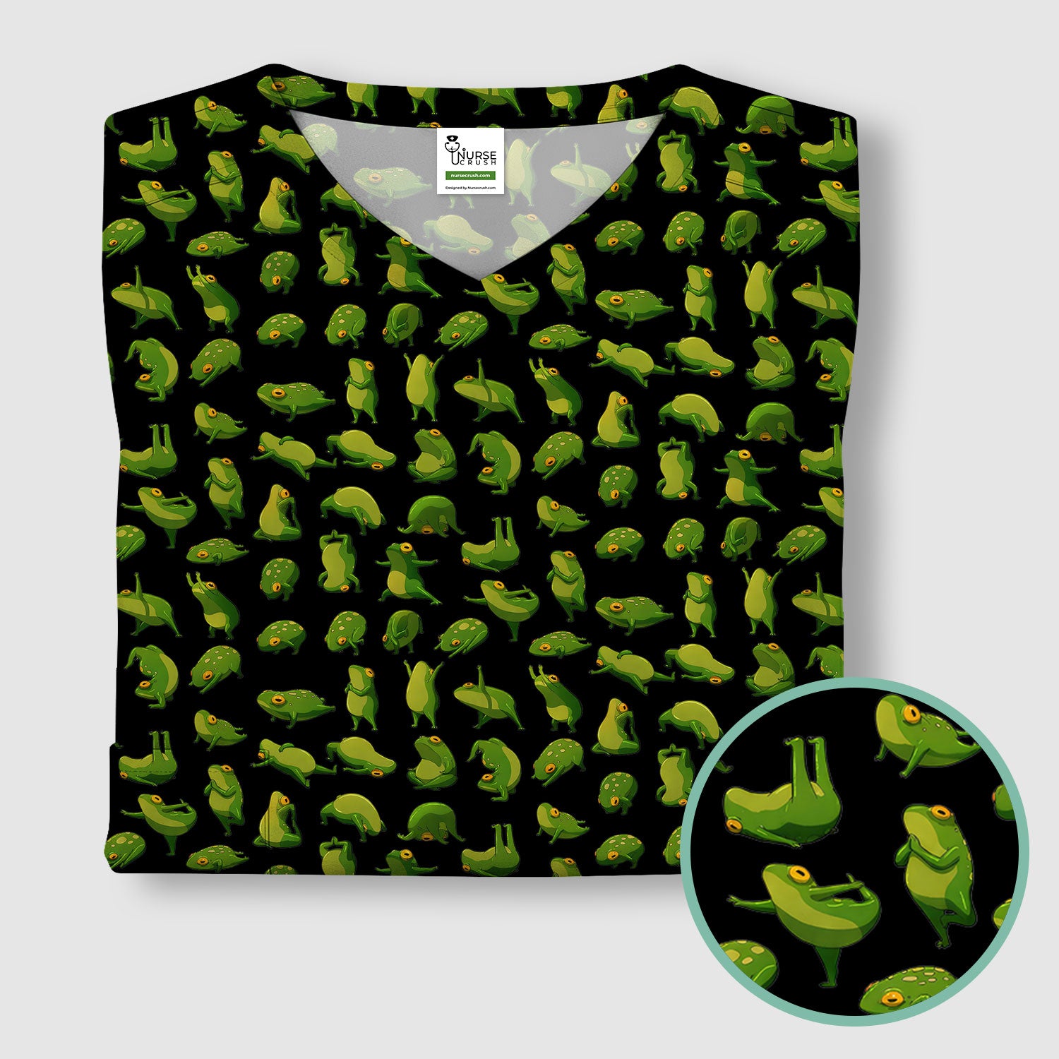 Cute Frog Cartoon Pattern Scrub Top, Comfortable Scrubs for Nurses