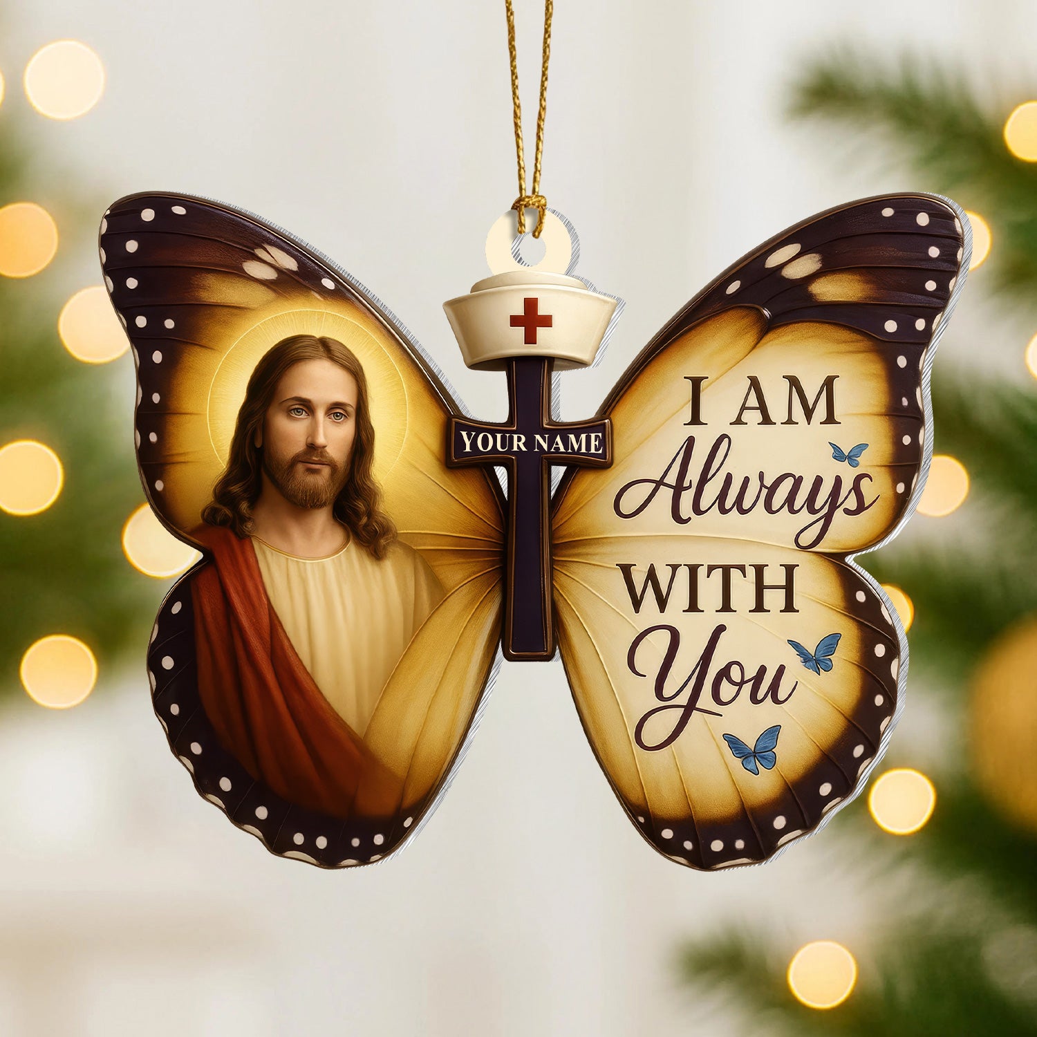Christian Nurse Ornament, Jesus Butterfly Decoration, Nurse Christmas RN LPN CNA Gift