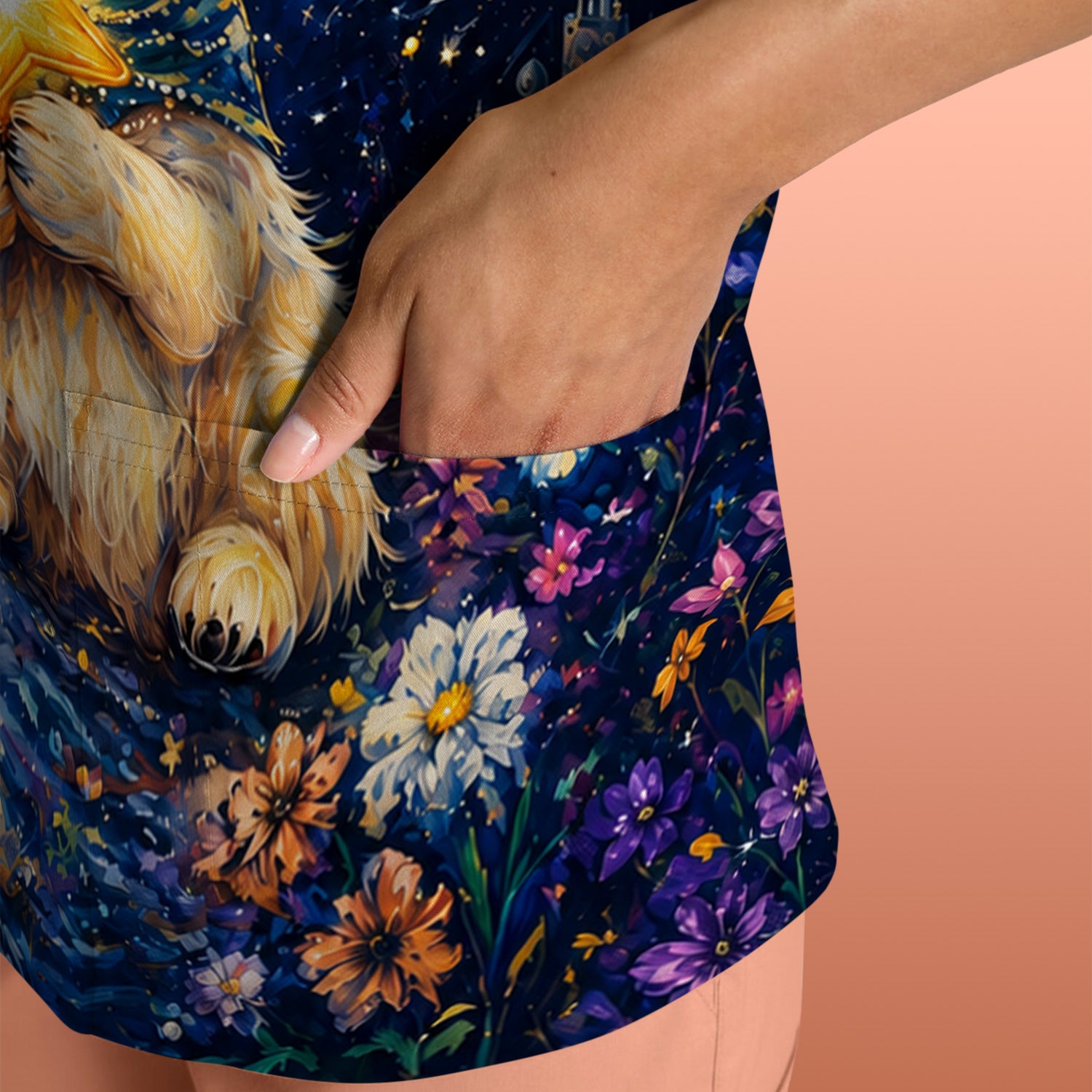 Cute Puppy Wizard Nurse Pattern Scrub Top, Comfortable Scrubs for Nurses