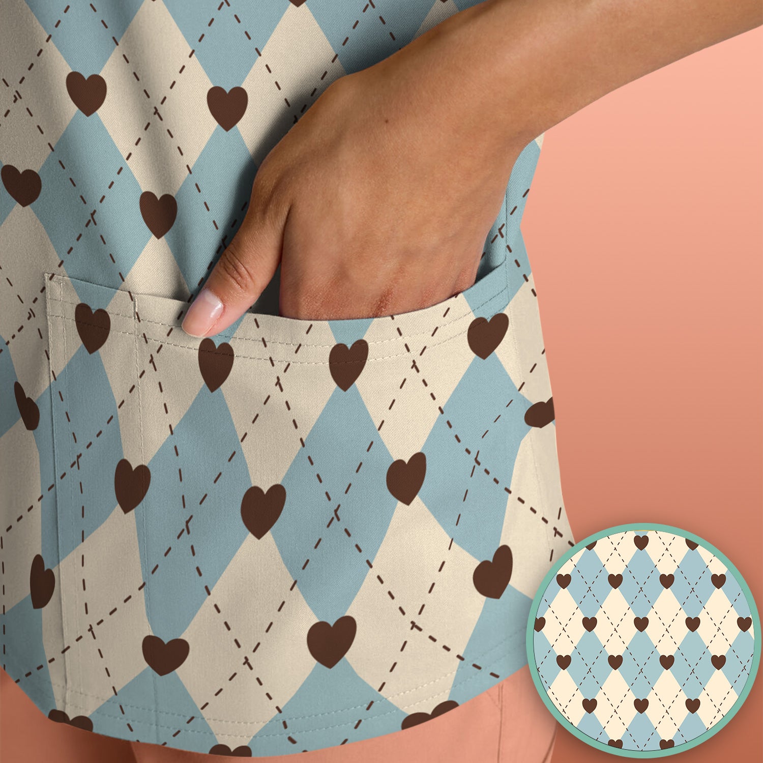 Plaid Heart Pattern Scrubs Top, Comfortable Scrubs for Nurses