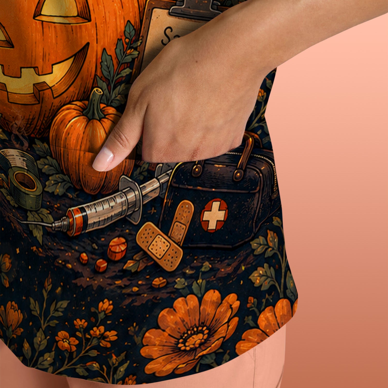 Halloween Witch Frog Pumpkin Scrub Top, Comfortable Scrubs for Nurses