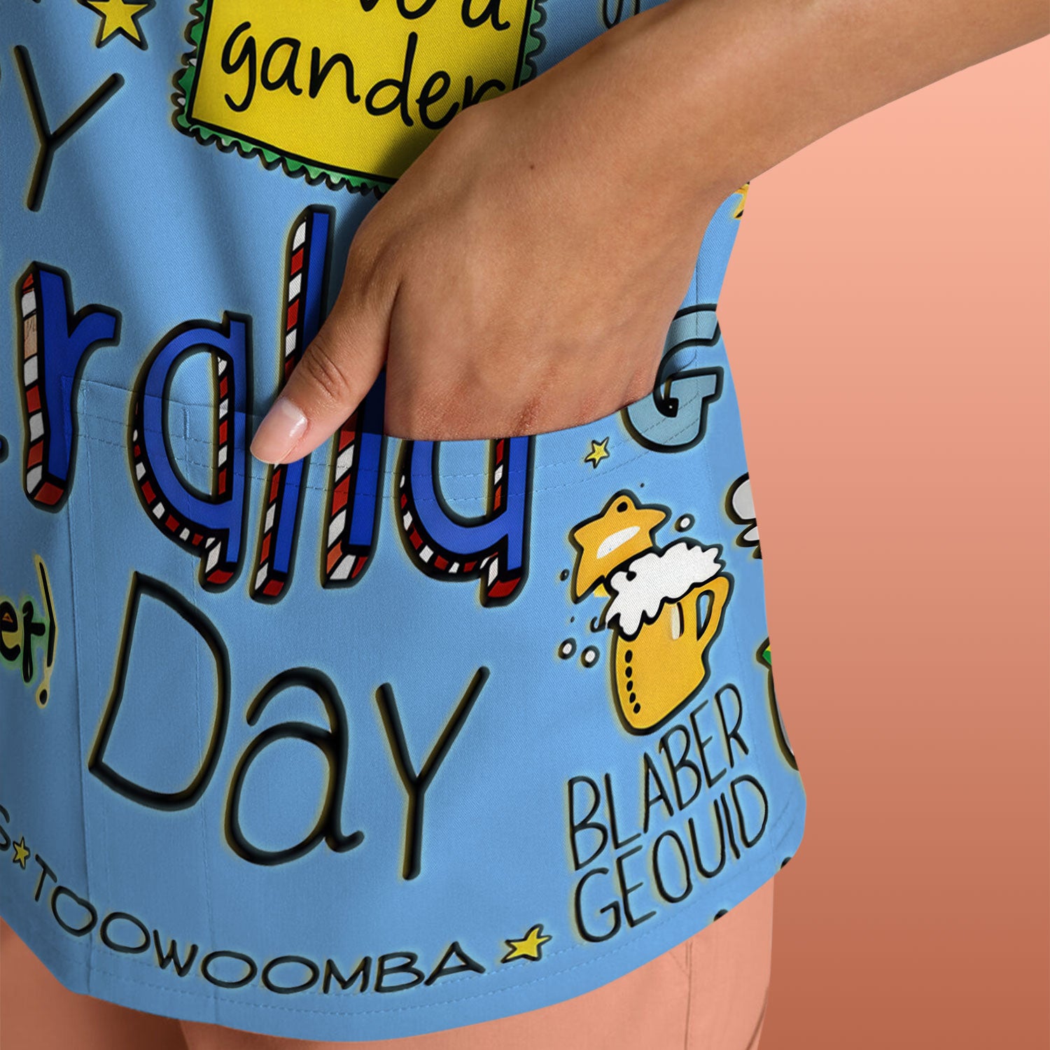 Cute Cartoon Koala Australia Pattern Scrub Top, Breathable Fabrics Nursing Uniform