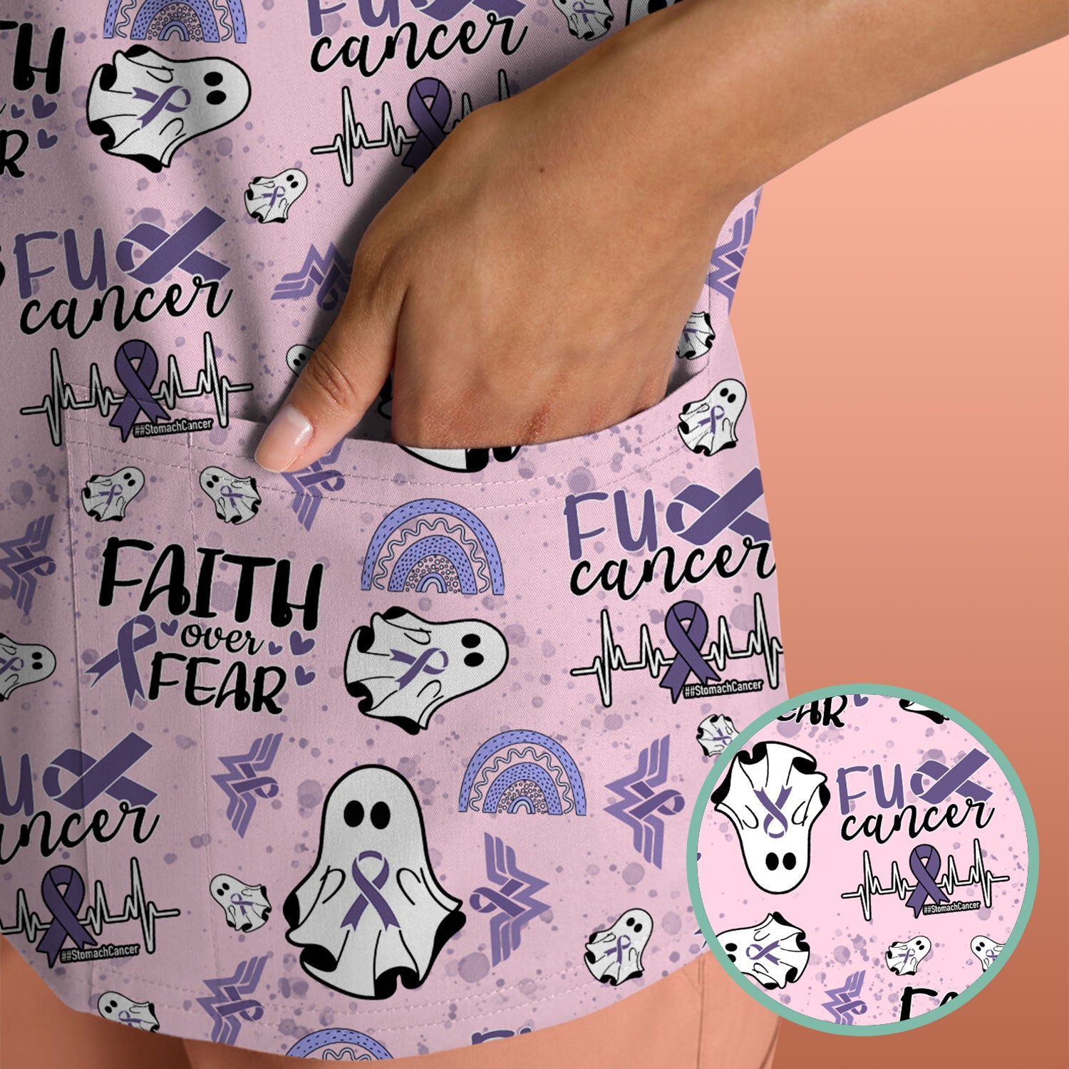Stomach Cancer Awareness Scrub Top - Periwinkle Blue Ribbon Survivor Shirt - November Warrior Medical Uniform Gift for Women