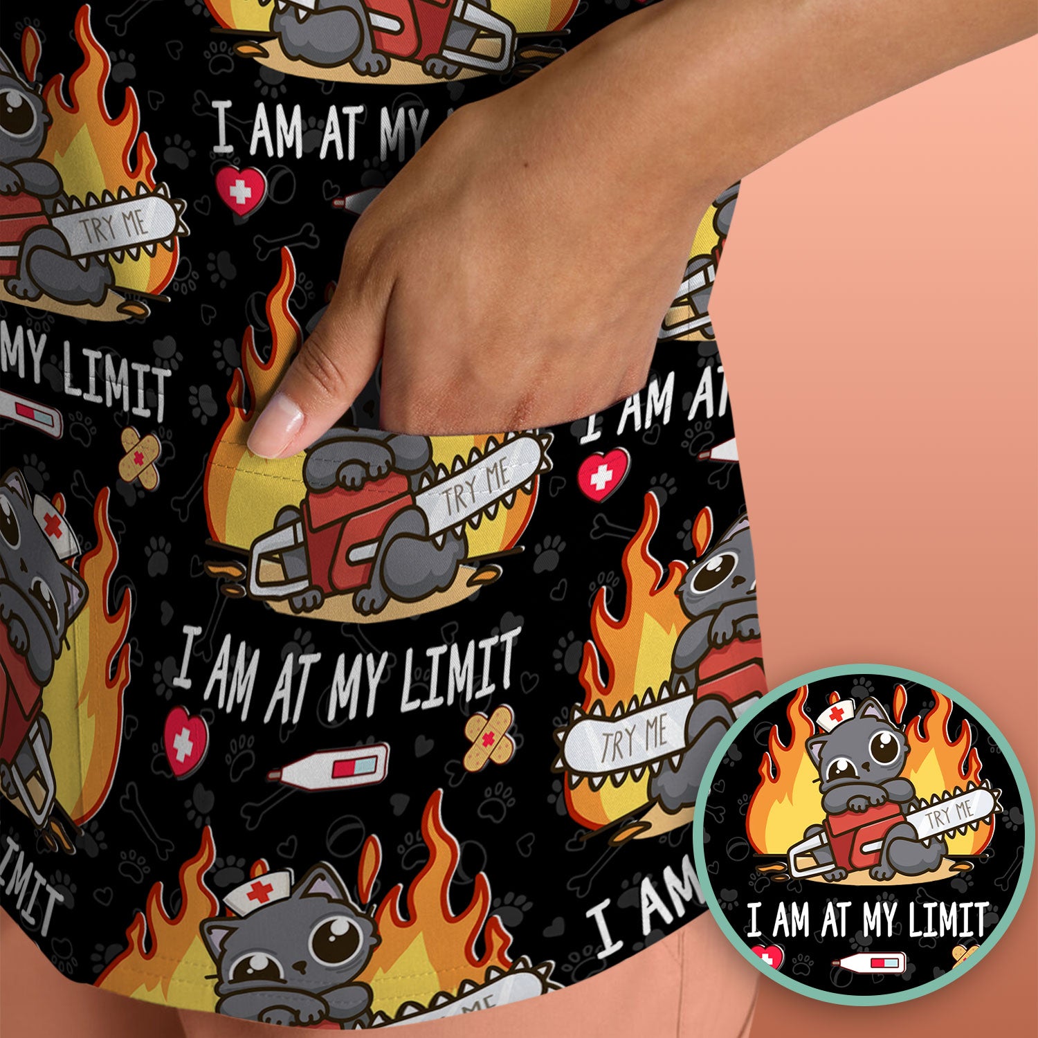 Funny Nurse Cat I Am At My Limit Scrub Top, Comfortable Scrubs for Nurses