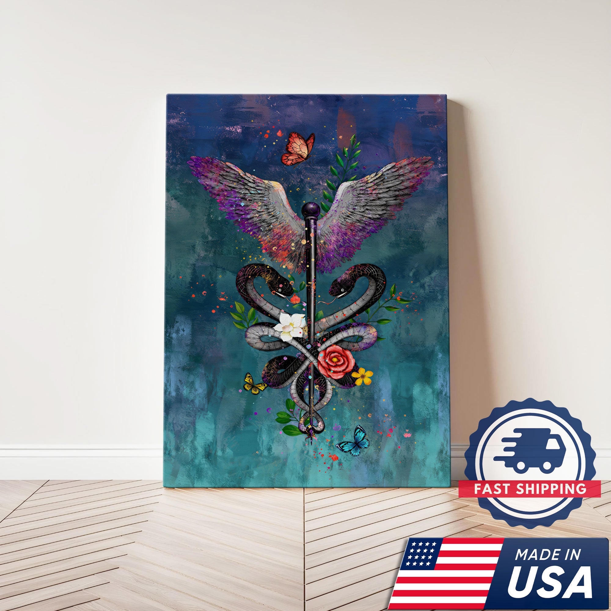 Butterfly Floral Stethoscope Nurse Canvas Wall Art for RN, CNA, Healthcare Office Decor