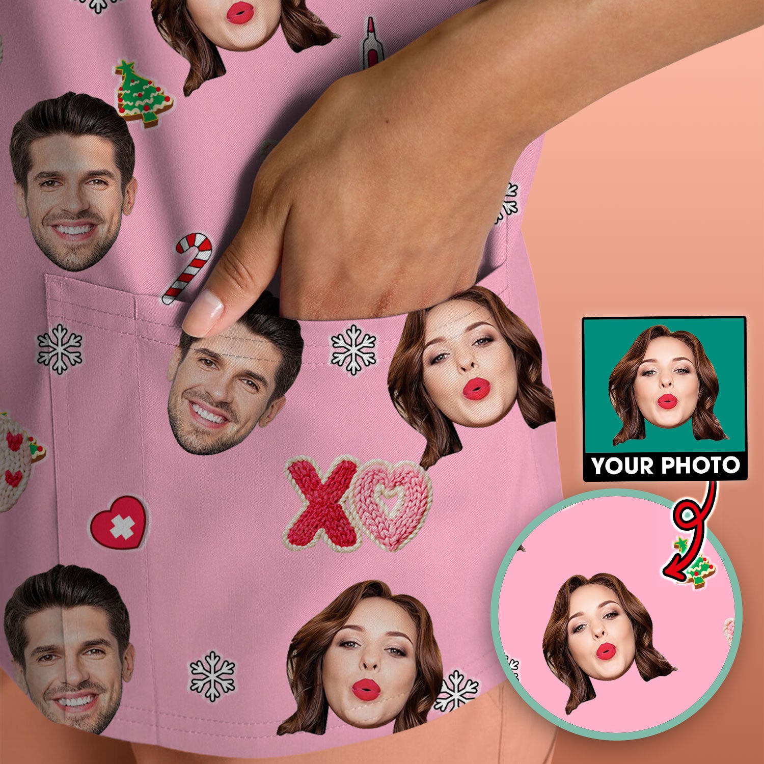 Personalized Photo Scrub Top, Custom Face XOXO Scrub Shirt, Breathable Fabrics Nursing Uniform