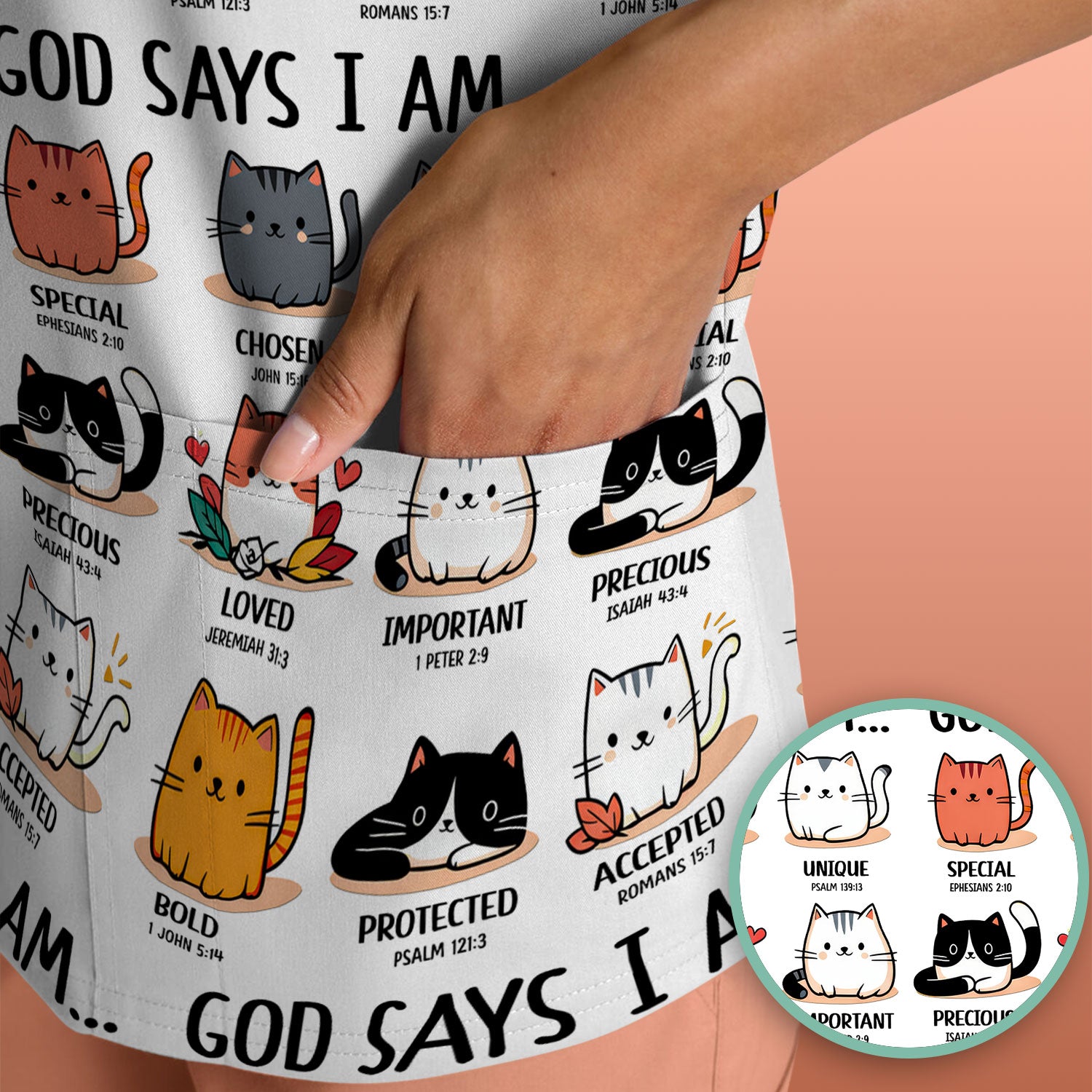 Cute Christian Cat God Says I Am Scrub Top, Comfortable Scrubs for Nurses