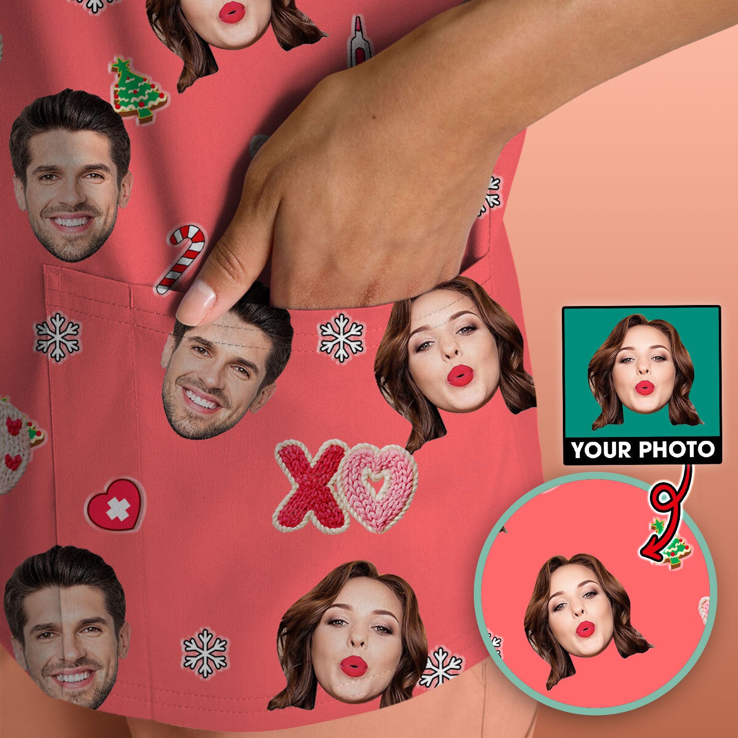Personalized Photo Scrub Top, Custom Face XOXO Scrub Shirt, Breathable Fabrics Nursing Uniform