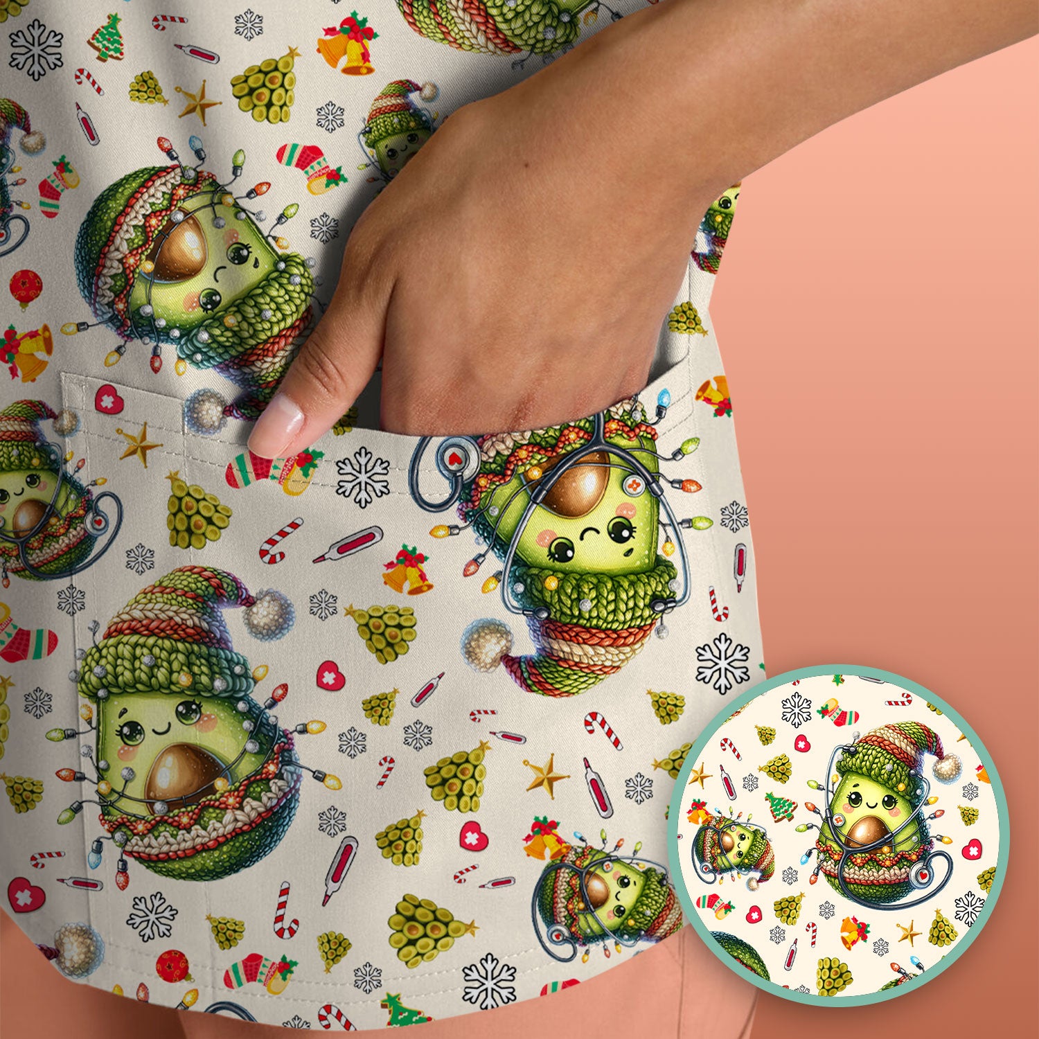 Avocado Scrub Top for Nurse - Funny Christmas Nursing Shirt - Cute Holiday Medical Uniform for Women RN LPN CNA