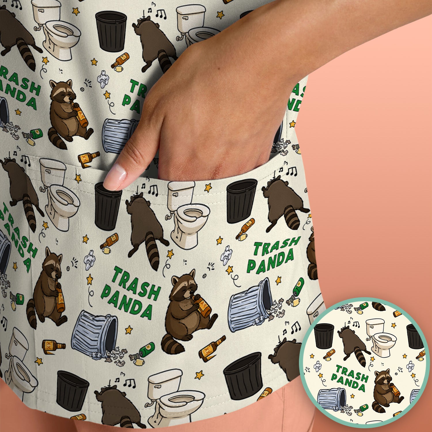 Funny Trash Panda Raccoon Scrub Top, Comfortable Scrubs for Nurses