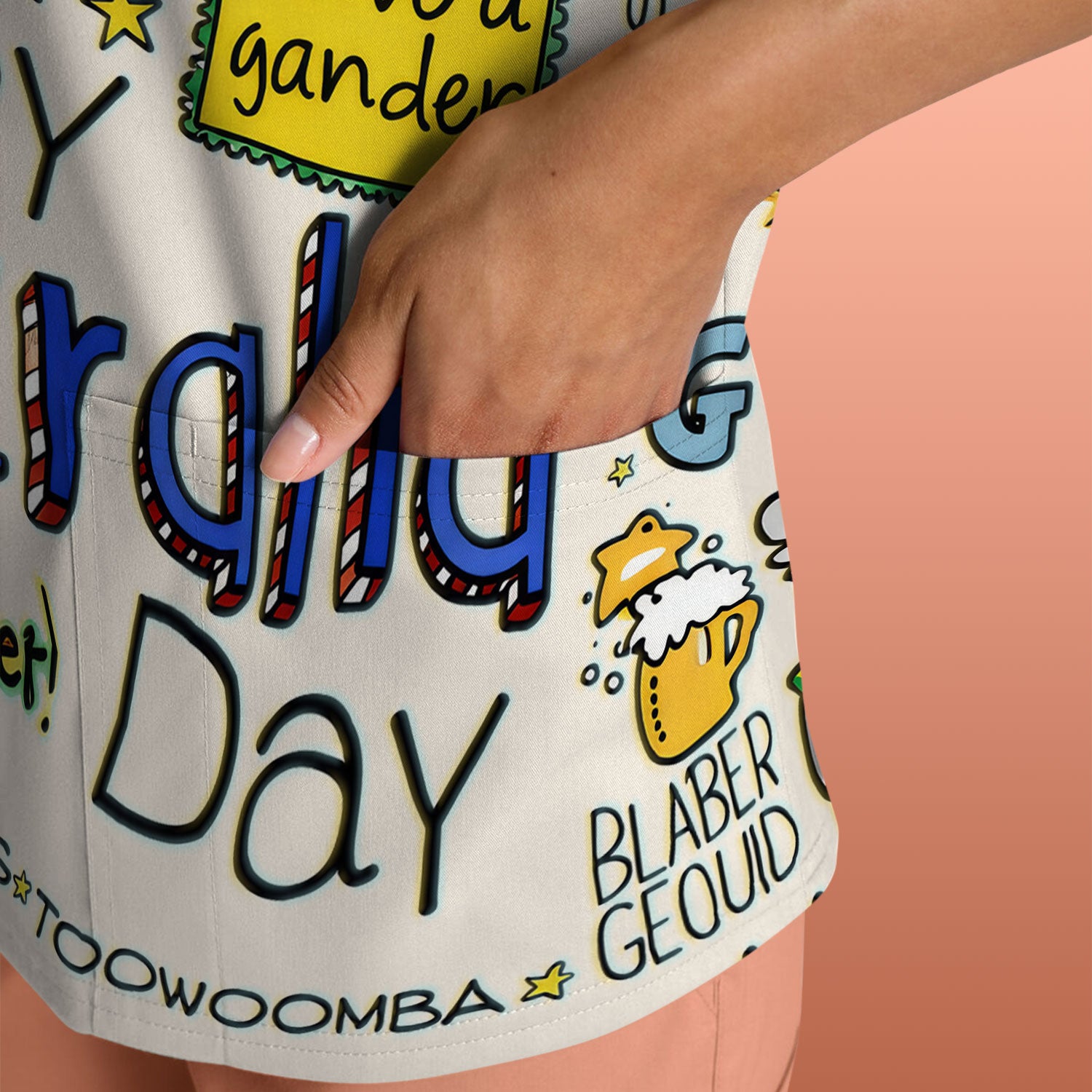 Cute Cartoon Koala Australia Pattern Scrub Top, Breathable Fabrics Nursing Uniform