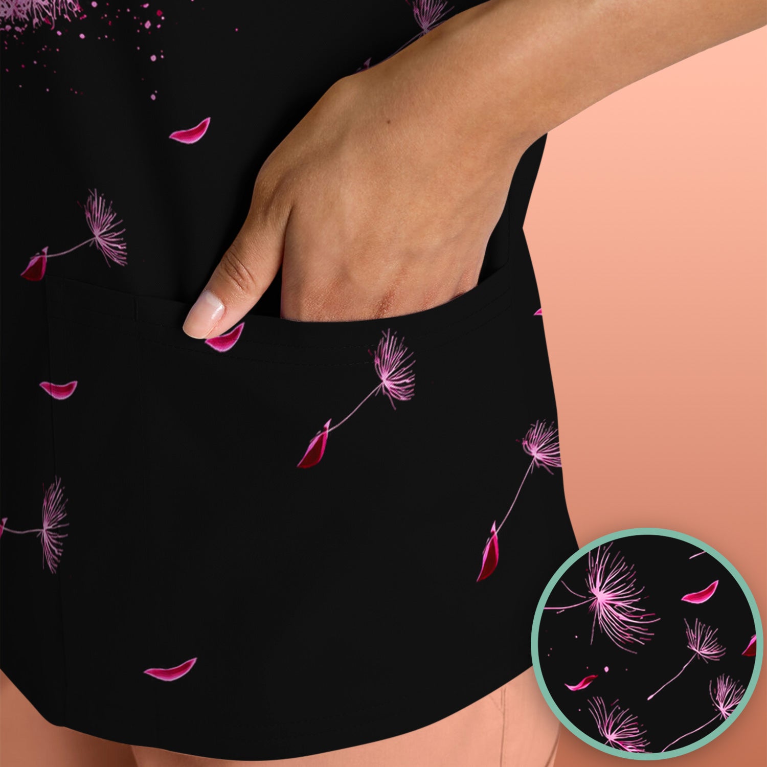 Meaningful Pink Ribbon Dandelion Scrub Top, Comfortable Scrubs for Nurses
