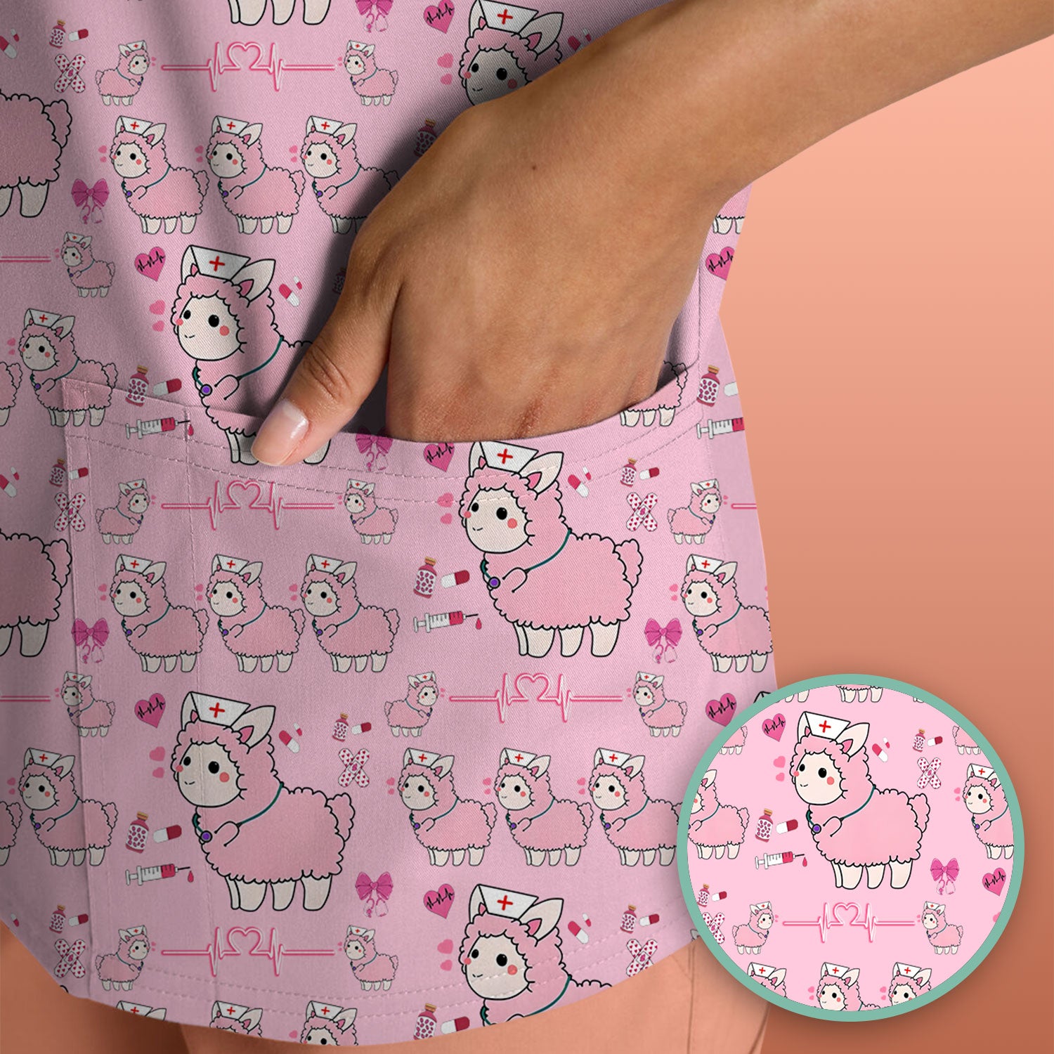 Llama Ain't Got Time For Your Drama Scrub Top, Funny Pattern Scrub Shirt, Breathable Fabrics Nursing Uniform