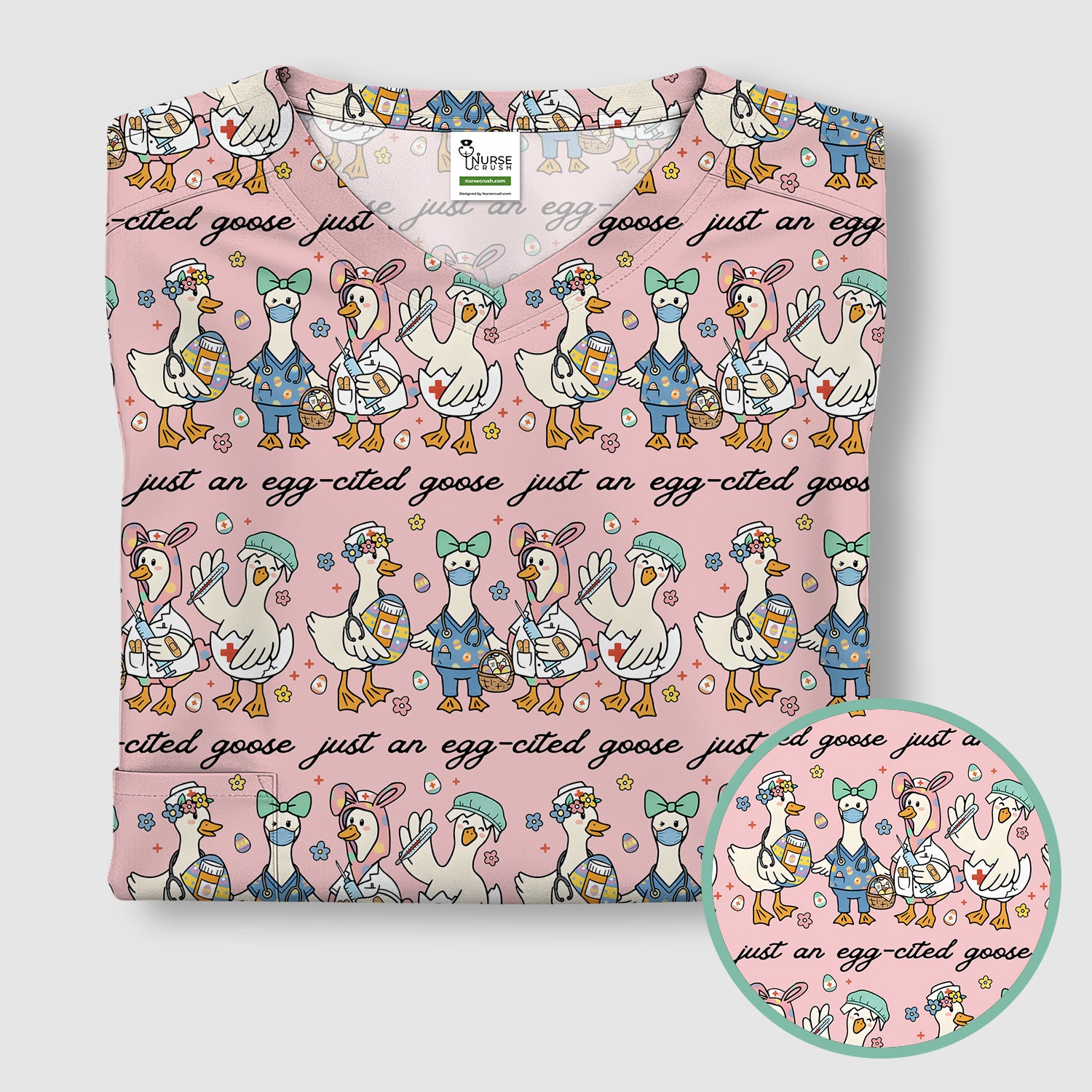 Funny Easter Nurse Goose Pattern Scrub Top, Comfortable Scrubs for Nurses