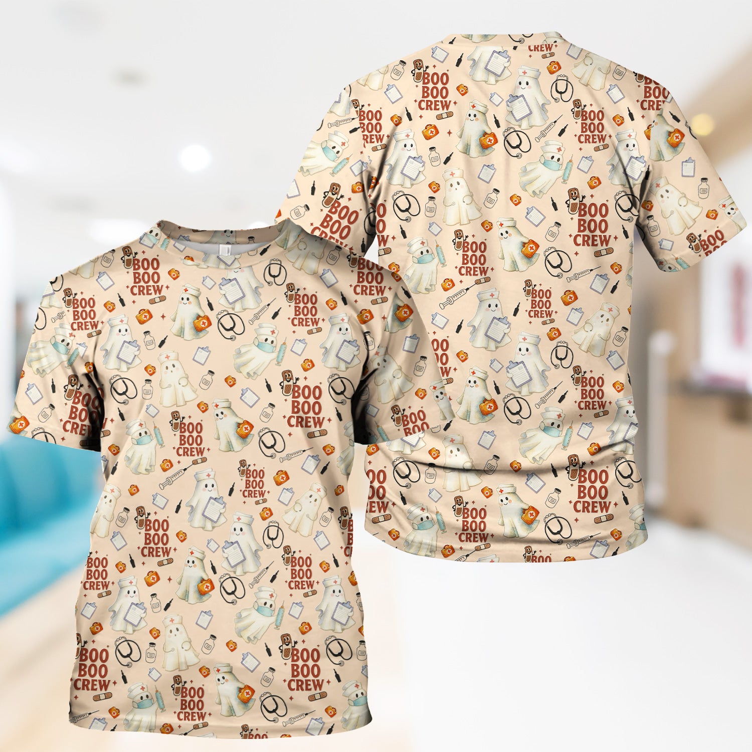 Cute Halloween Nurse Scrub Boo Boo Crew - Funny Ghost Medical Top for Women - Gift for RN LPN CNA