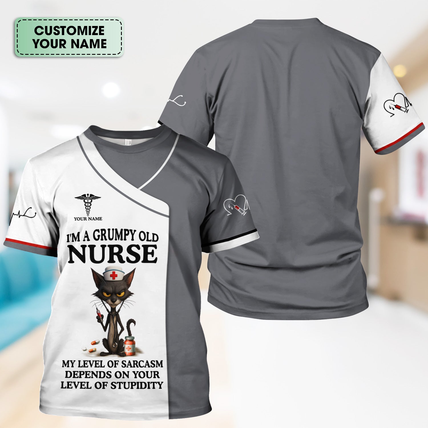 Funny Grumpy Old Nurse Shirt - Sarcastic Black Cat Humor for RN LPN CNA - Custom Name Gift for Nursing Staff Healthcare Workers