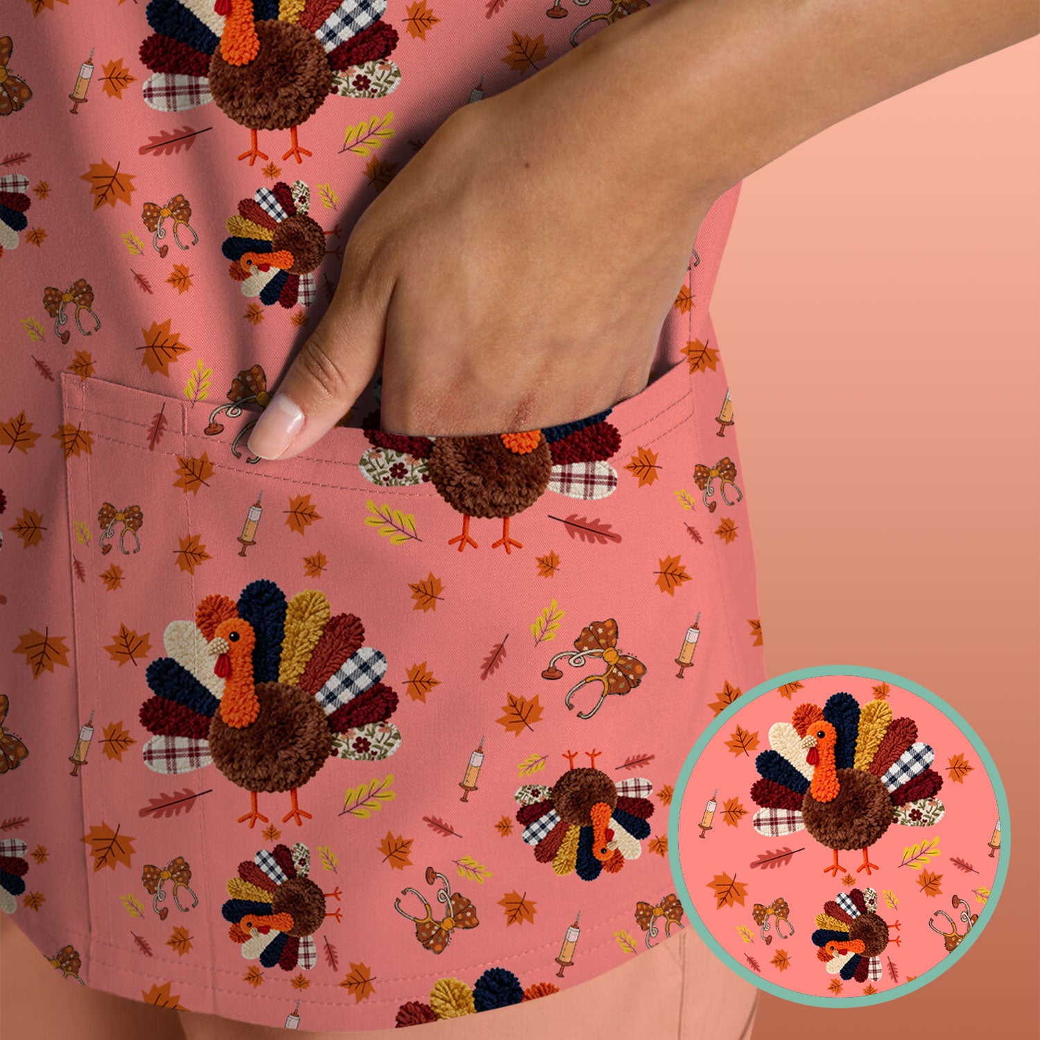 Thanksgiving Comfortable Scrubs for Nurses - Funny Autumn Turkey Shirt - Breathable Fabrics Nursing Uniform