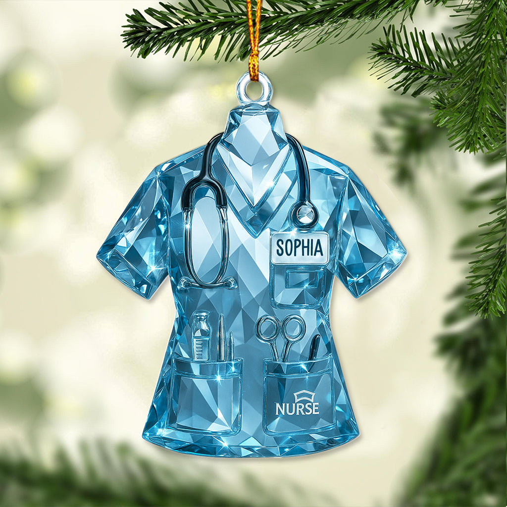 Personalized Nurse Scrub Ornament – Custom Name Medical Christmas Uniform Decor – Holiday Gift For Nursing