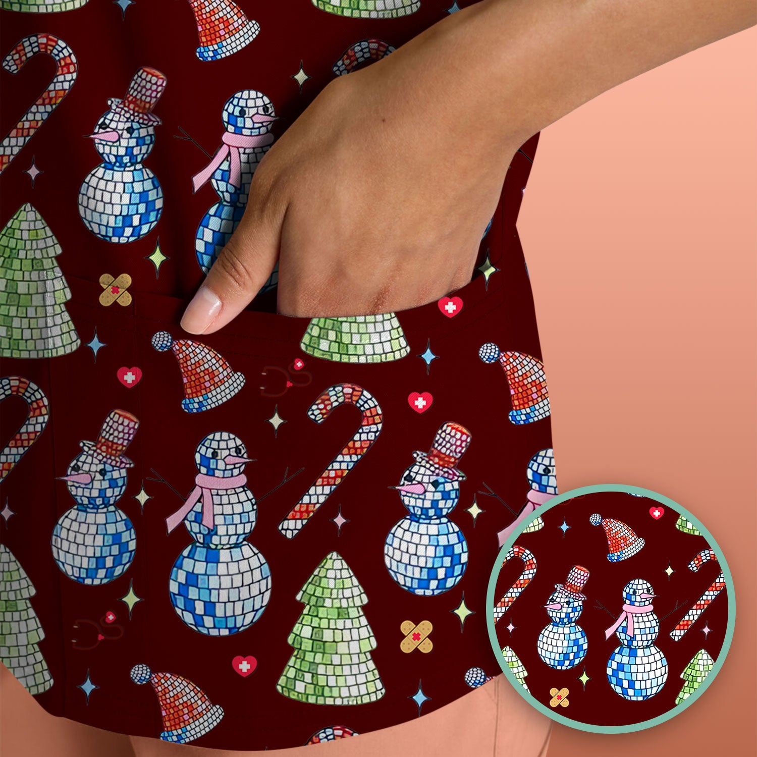 Funny Christmas Snowman Scrub Top for Women - Breathable Fabrics Med Uniform - Comfortable Scrubs for Nurses - Xmas Gift for Her
