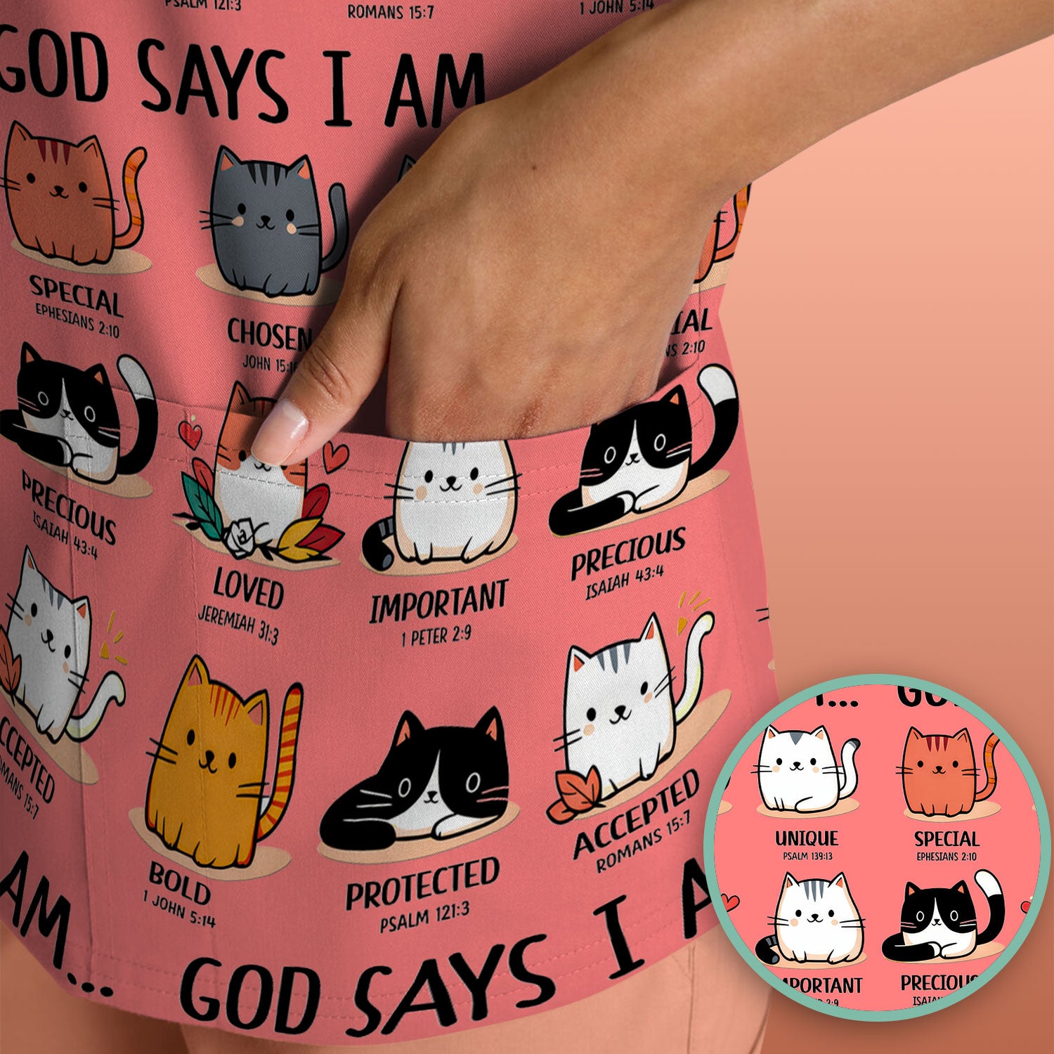 Cute Christian Cat God Says I Am Scrub Top, Comfortable Scrubs for Nurses