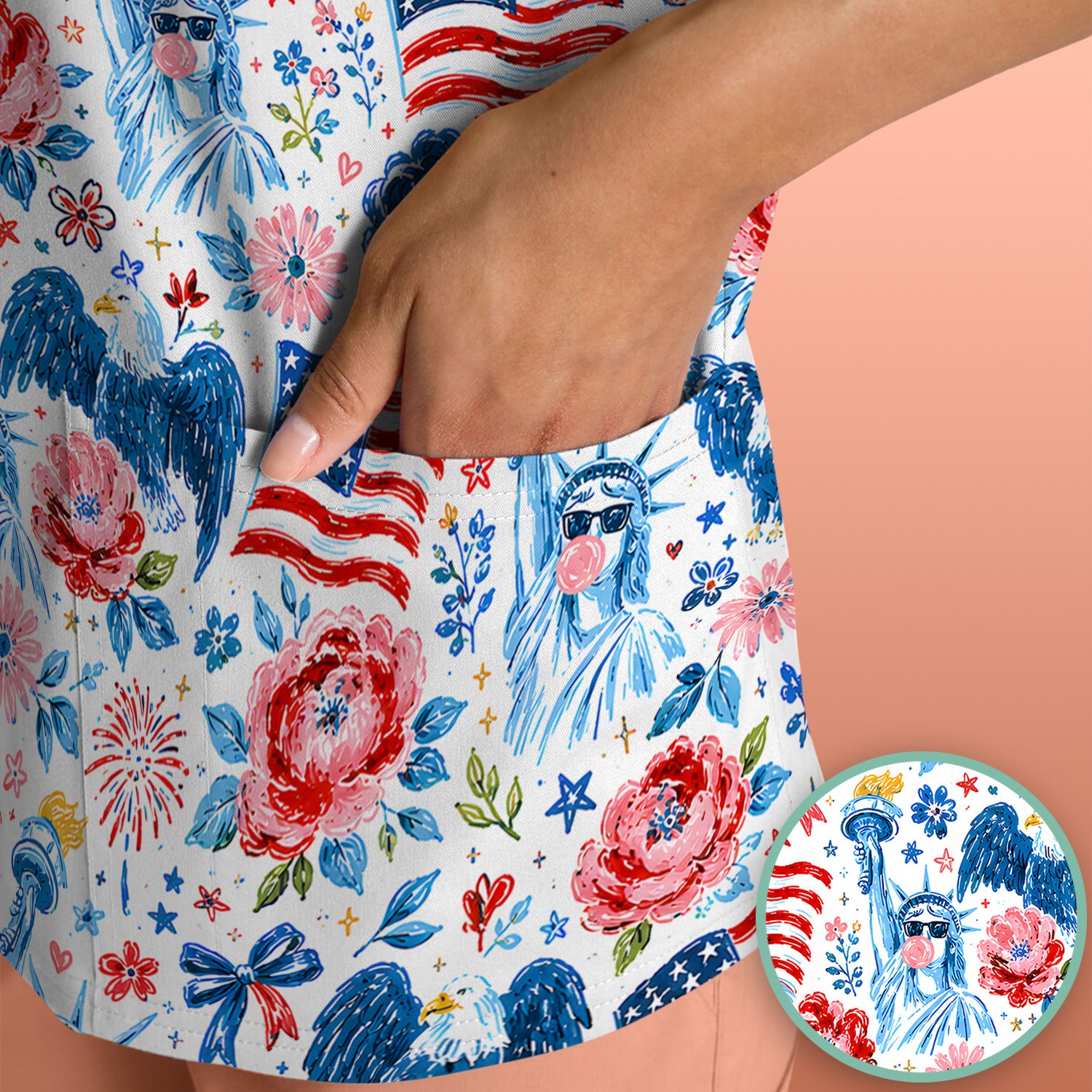 Patriotic Liberty Nurse Pattern Scrub Top, Comfortable Scrubs for Nurses