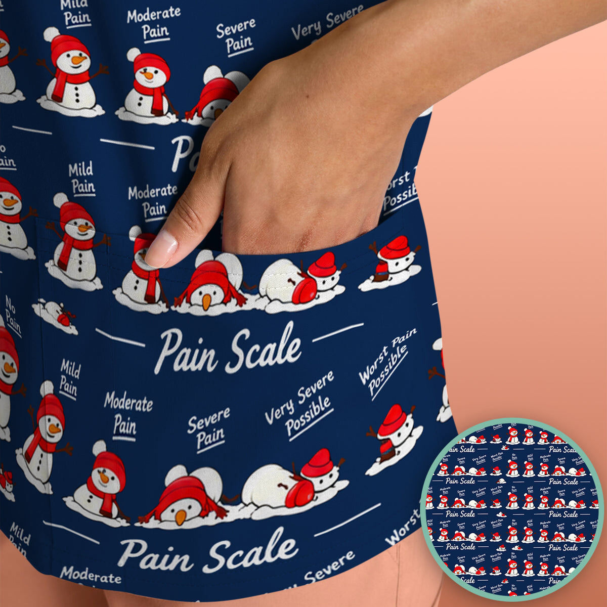 Funny Christmas Snowman Pain Scale Scrub Top, Comfortable Scrubs for Nurses