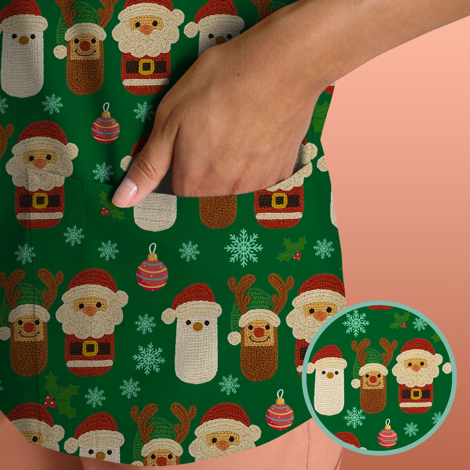 Christmas Santa Reindeer Snowman Scrub Top - Holiday Chill Pill Nurse Shirt - Funny Medical Uniform for Women