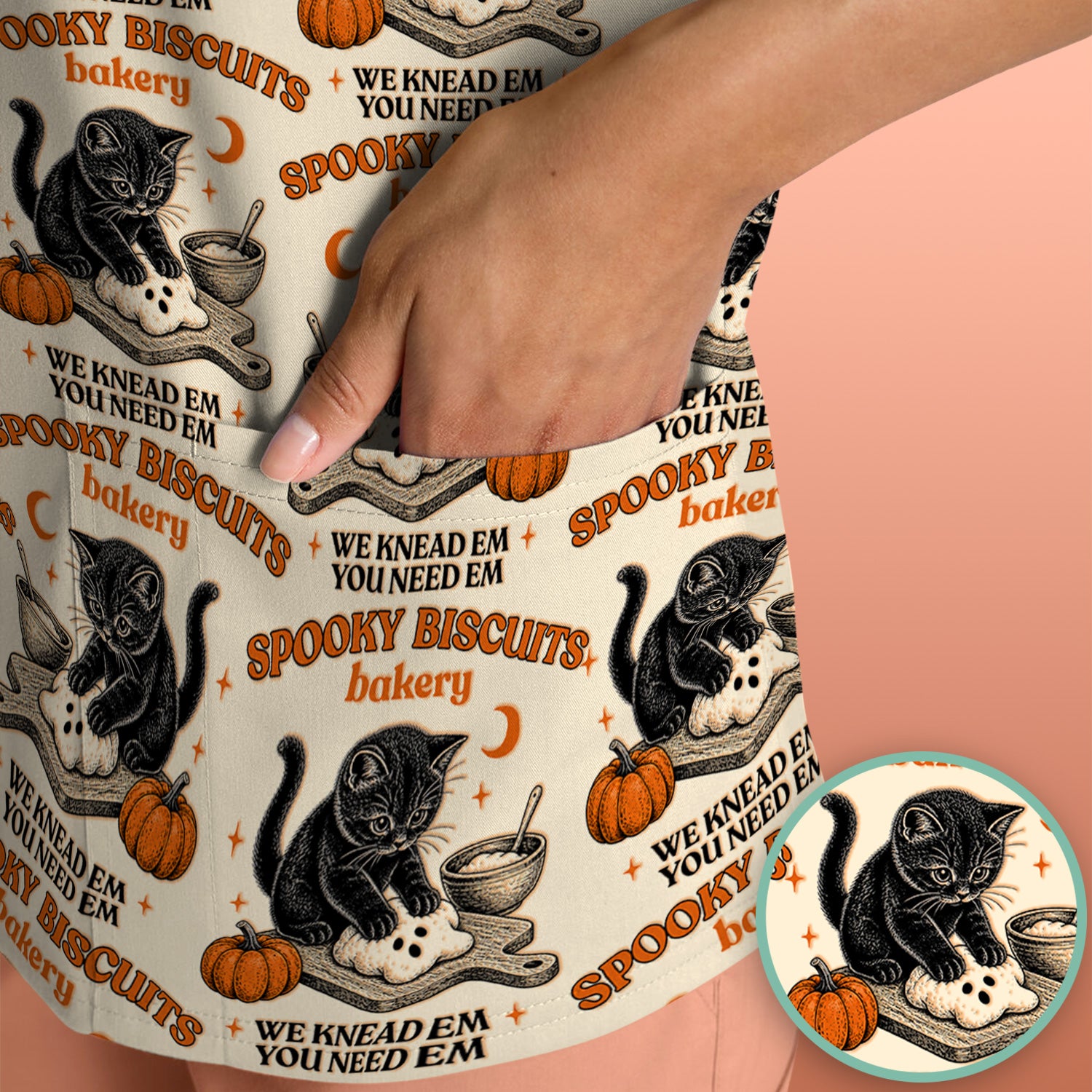 Funny Halloween Black Cat Scrub Top, Comfortable Scrubs for Nurses