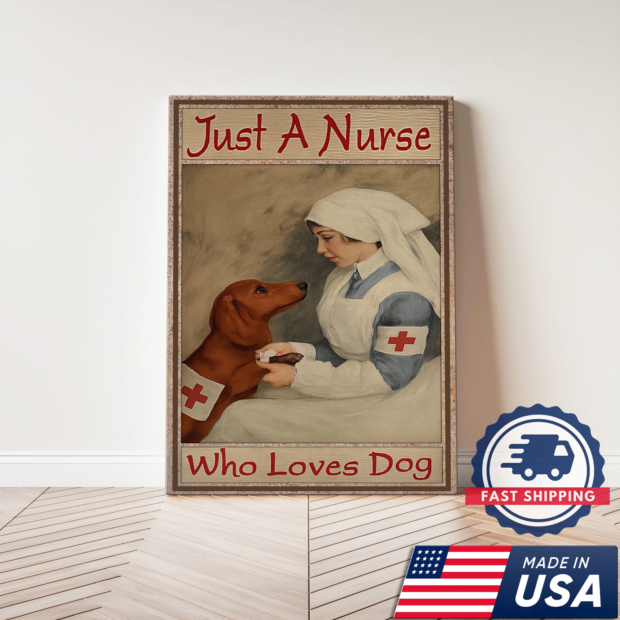 Nurse And Dog Canvas, Funny Medical Worker Wall Art Canvas, Animal Lover Decor, Gift For Nursing