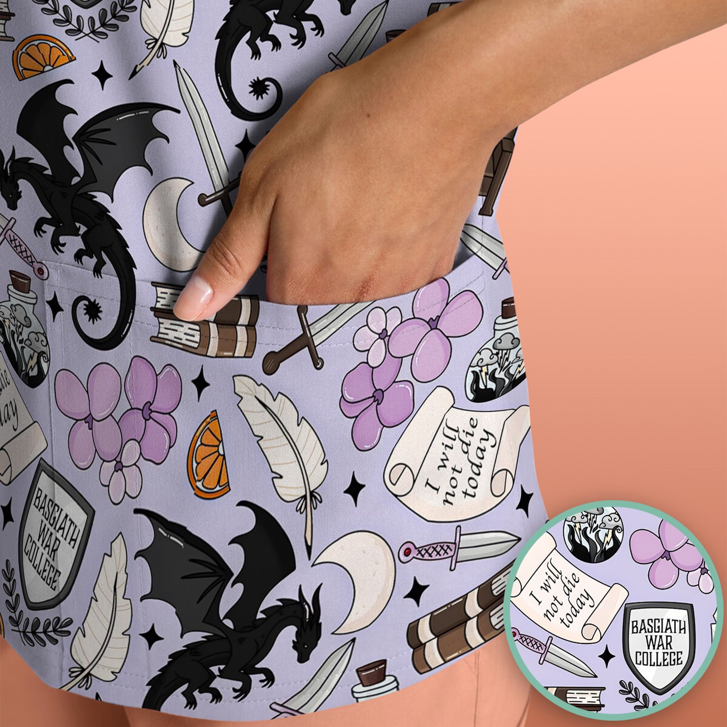 Spooky Gothic Fantasy Dragon Pattern Scrub Top, Comfortable Scrubs for Nurses