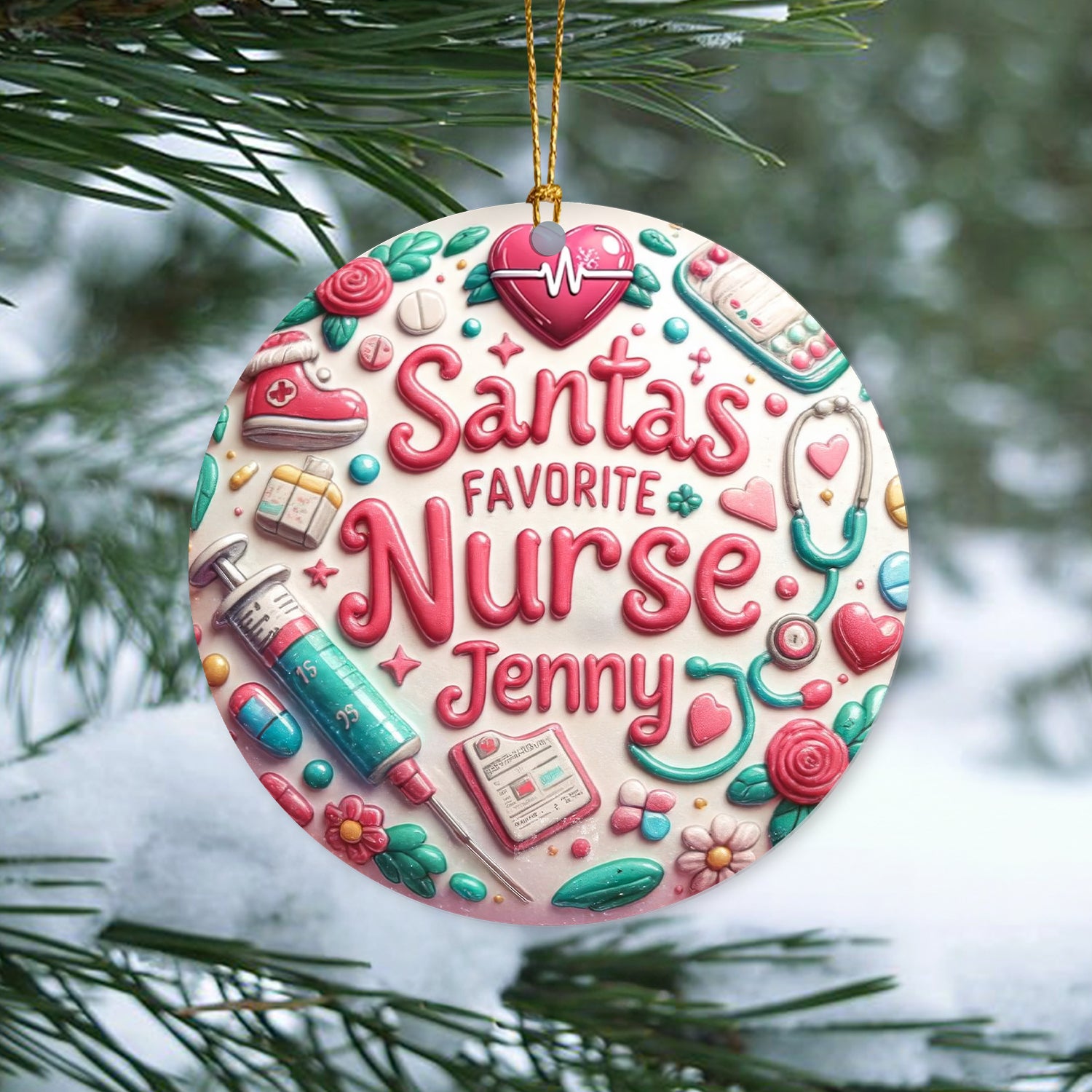 Custom Santa's Favorite Nurse Ornament, Christmas Tree Ceramic Decor, Gift for LPN CNA RN