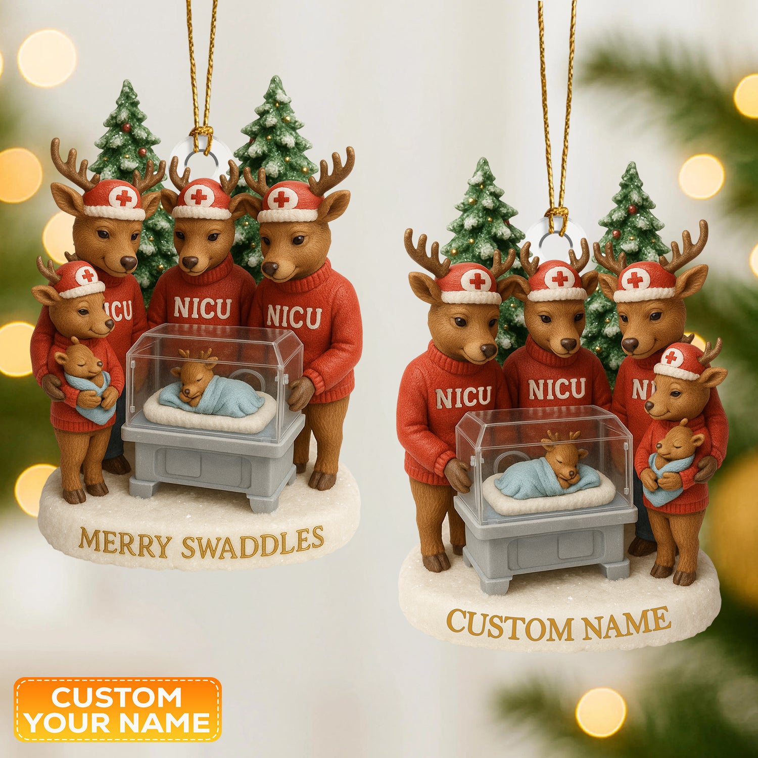 Personalized NICU Christmas Ornament – Custom Name Reindeer Nurse & Baby Deer Incubator Decoration – Cute Neonatal Holiday Gift for Healthcare Workers