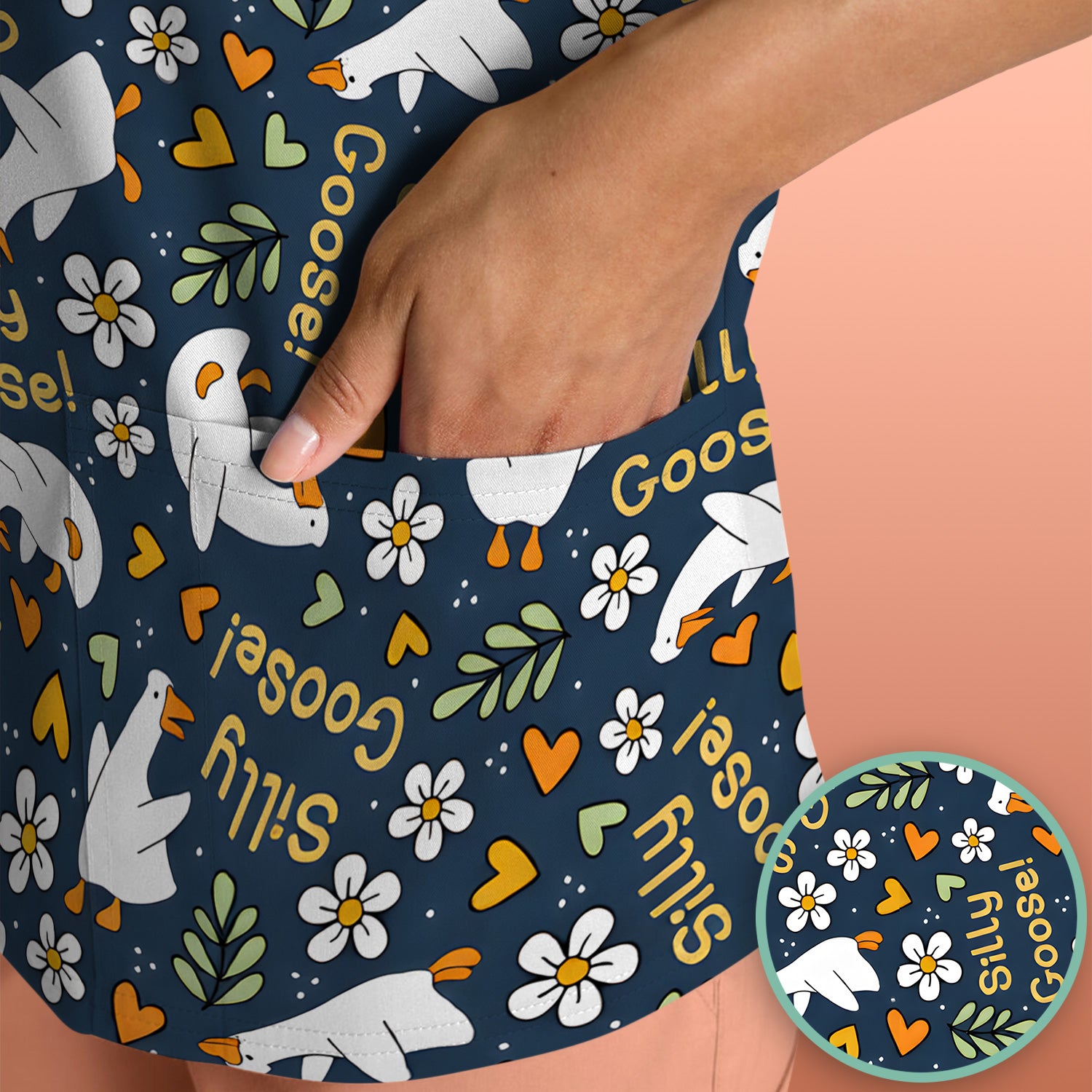 Silly Goose Floral Pattern Scrub Top, Comfortable Scrubs for Nurses