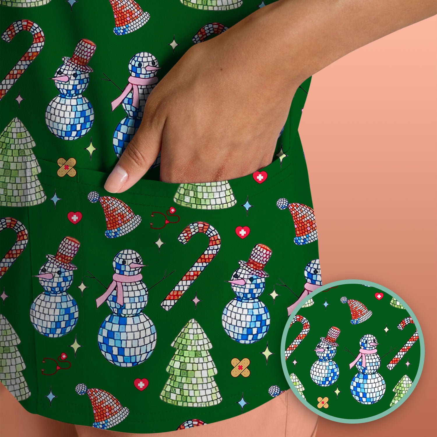 Funny Christmas Snowman Scrub Top for Women - Breathable Fabrics Med Uniform - Comfortable Scrubs for Nurses - Xmas Gift for Her