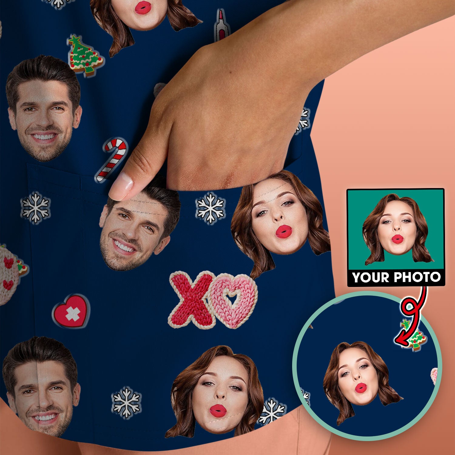 Personalized Photo Scrub Top, Custom Face XOXO Scrub Shirt, Breathable Fabrics Nursing Uniform