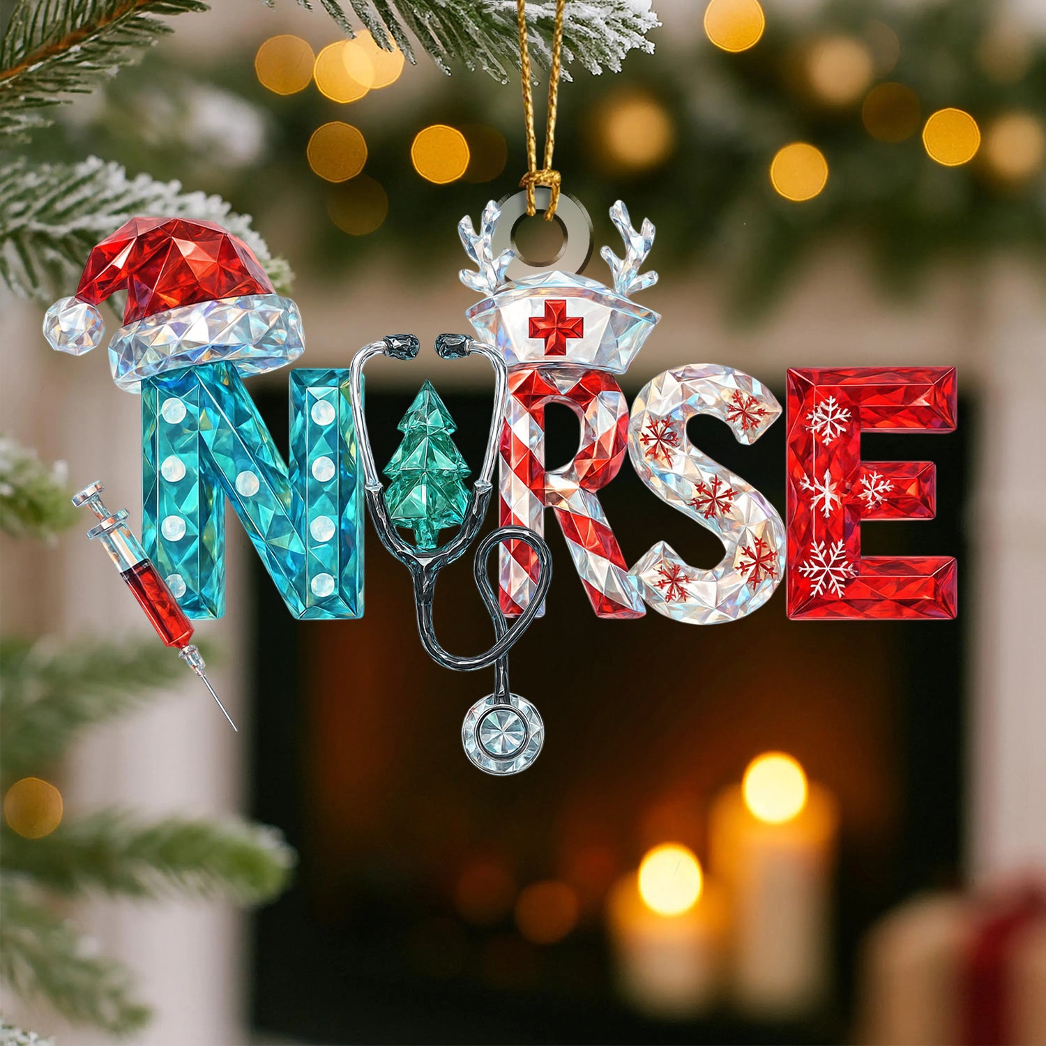 Nurse Christmas Ornament, Crystal Style Nurse Letter Ornament, Holiday Gift For Nursing LPN RN CNA