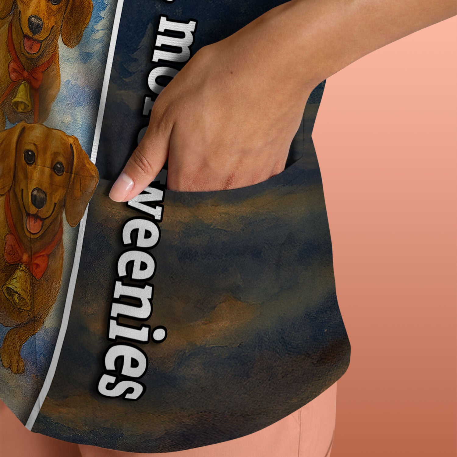 Christmas Dachshund Scrubs for Nurses - Funny Dog Scrub Top - Less Meanies More Weenies Custom Name Nursing Shirt