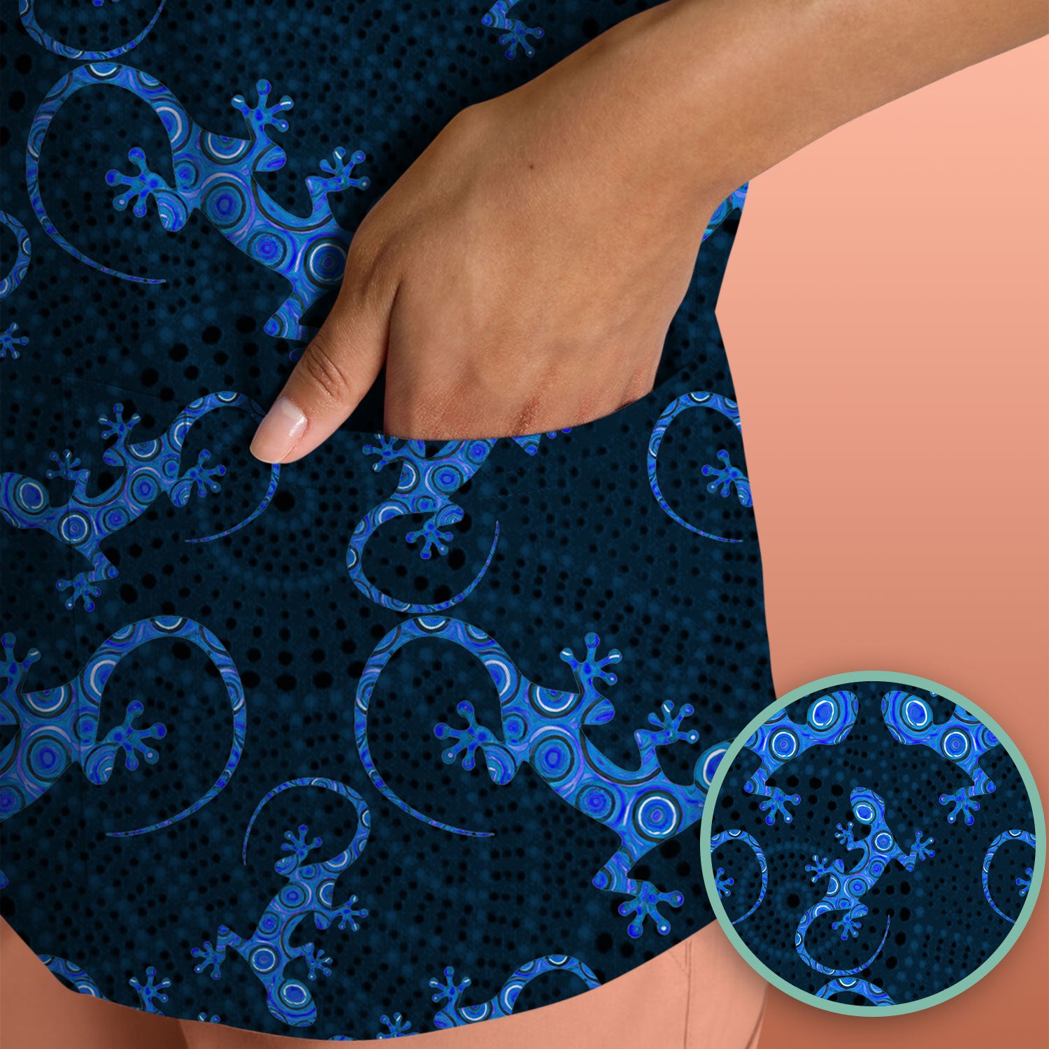 Australian Gecko Dot Art Inspired Medical Scrub Top - Women Uniform