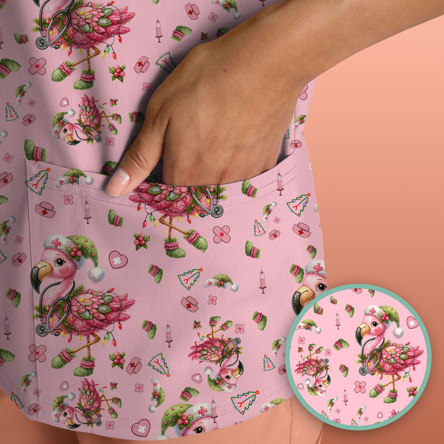 Flamingo Scrub Top for Nurse - Funny Christmas Medical Shirt - Holiday Christmas Gift for Healthcare Workers