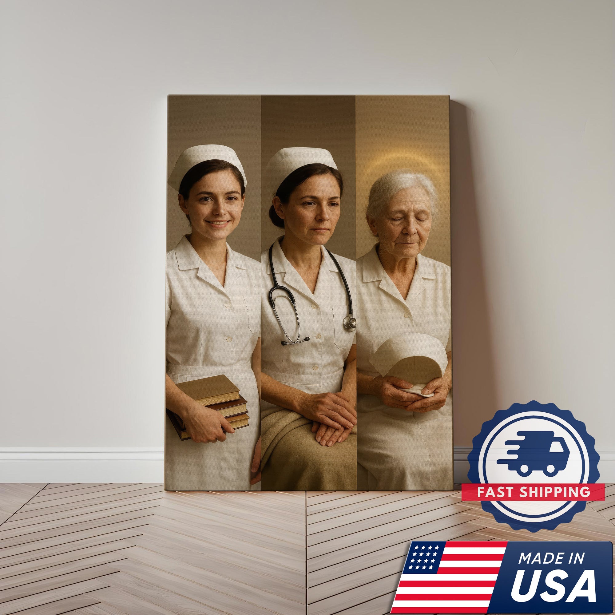Vintage Nurse's Journey Canvas, From Student to Retired Nurse Wall Art, Appreciation Gift for Healthcare Workers & Medical Staff