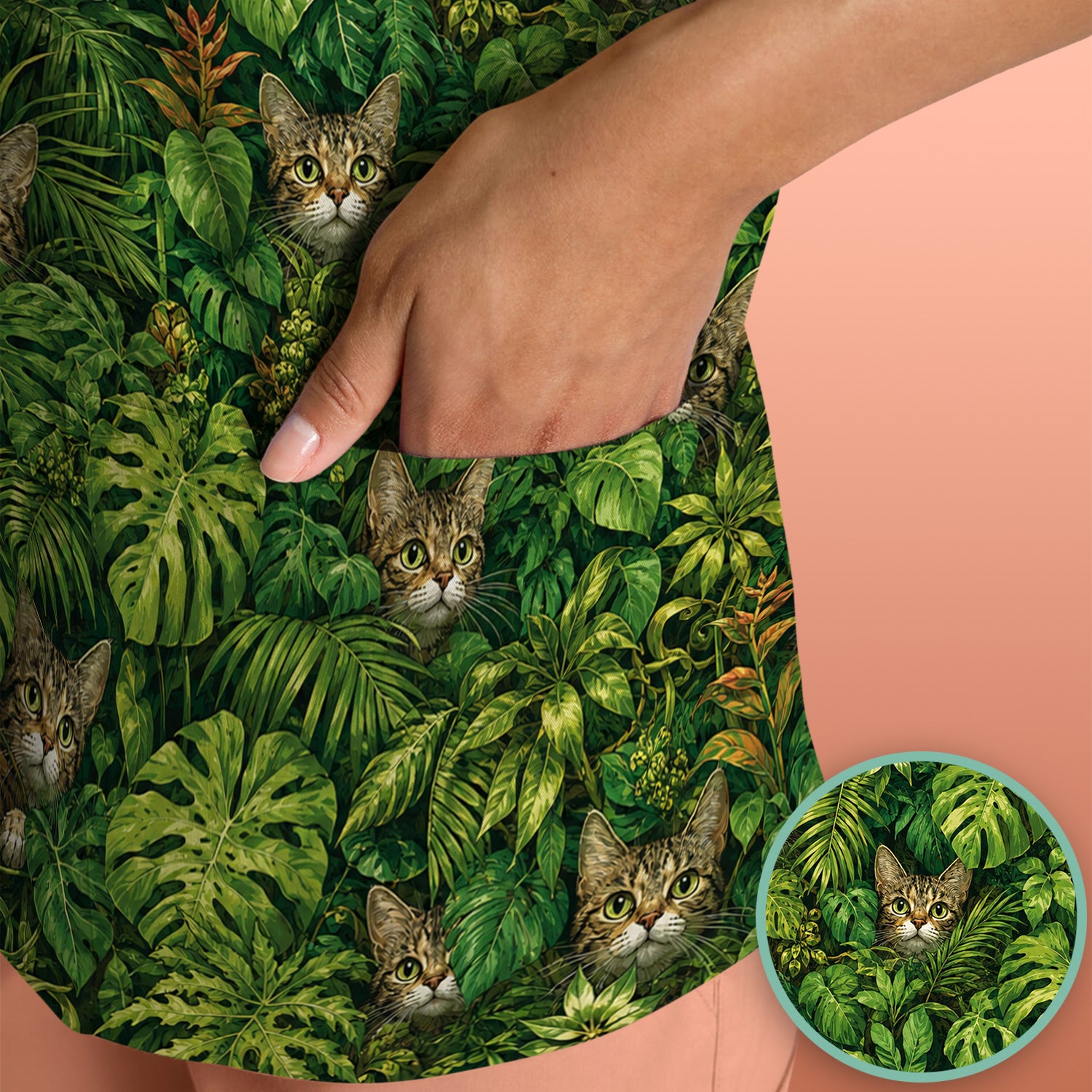 Hidden Jungle Cat Veterinary Nurse Pattern Scrub Top, Comfortable Scrubs for Nurses