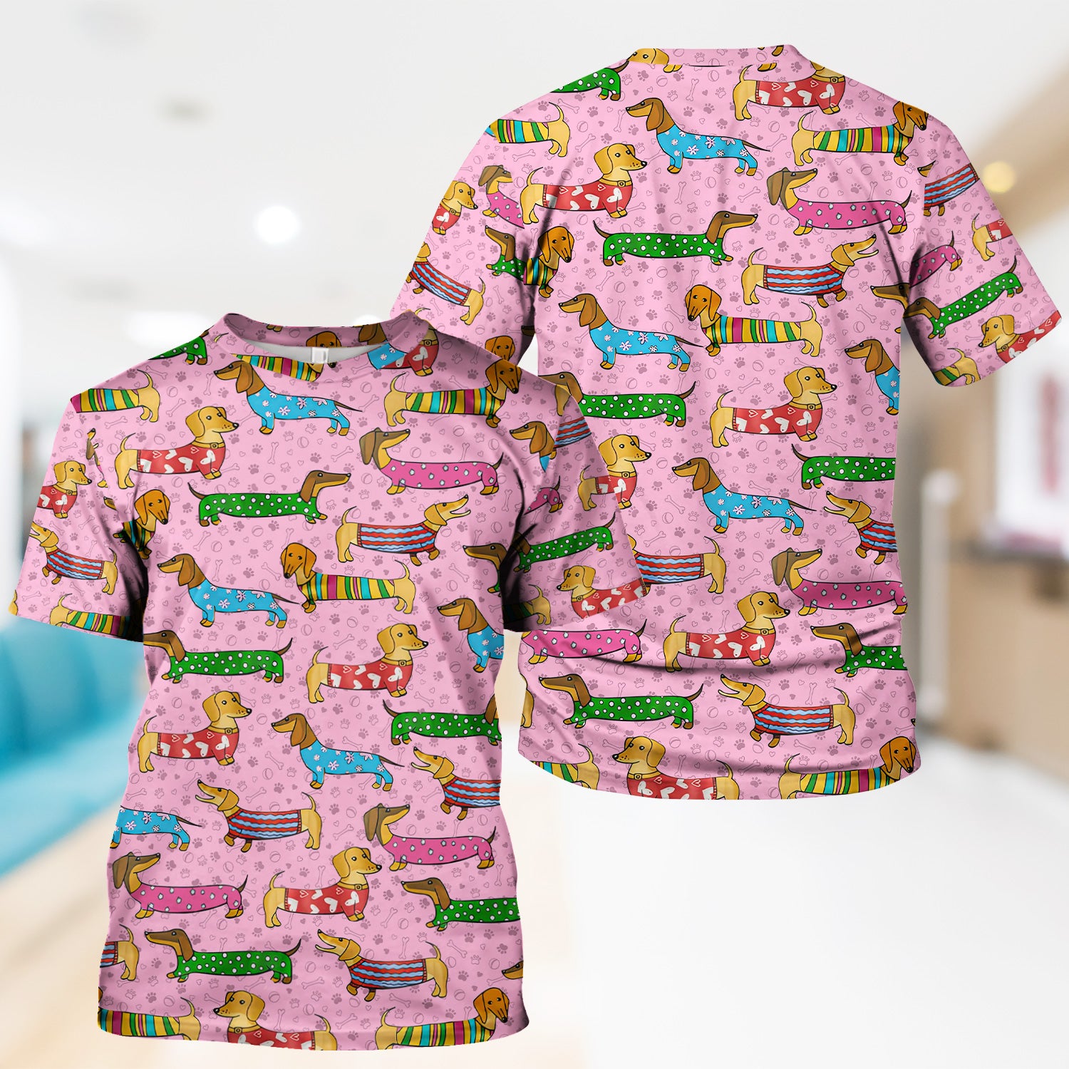 Cute Dachshund Dog Scrub for Nurse - Funny Animal Lover Top for Women - RN LPN CNA Healthcare Workers Gift