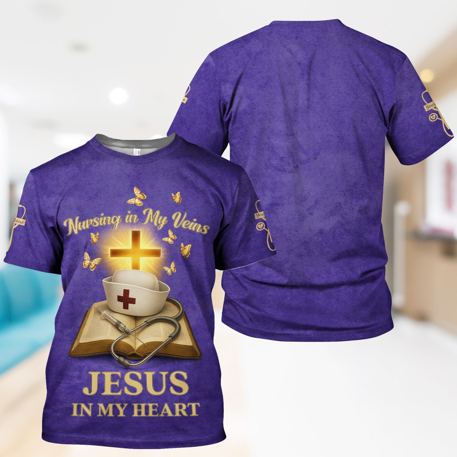 Personalized Christian Nurse Shirt - Jesus in My Heart  Quote - Available in Multiple Colors - Gift for Women RN LPN