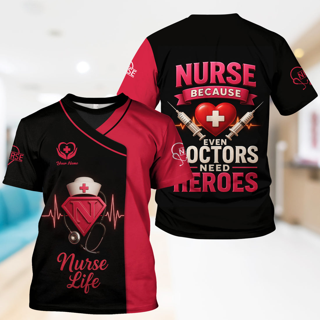 Nurse Superhero Shirt - Personalized Nurse Life with Stethoscope & Heartbeat - Great Gift for Nurses
