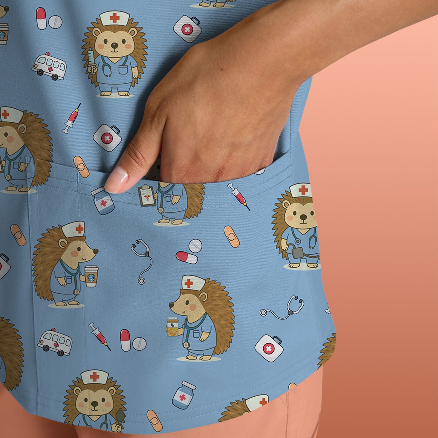 Funny Nurse Hedgehog T-Shirt - Cute Medical Icon Design - Gift for RN LPN CNA & Healthcare Workers