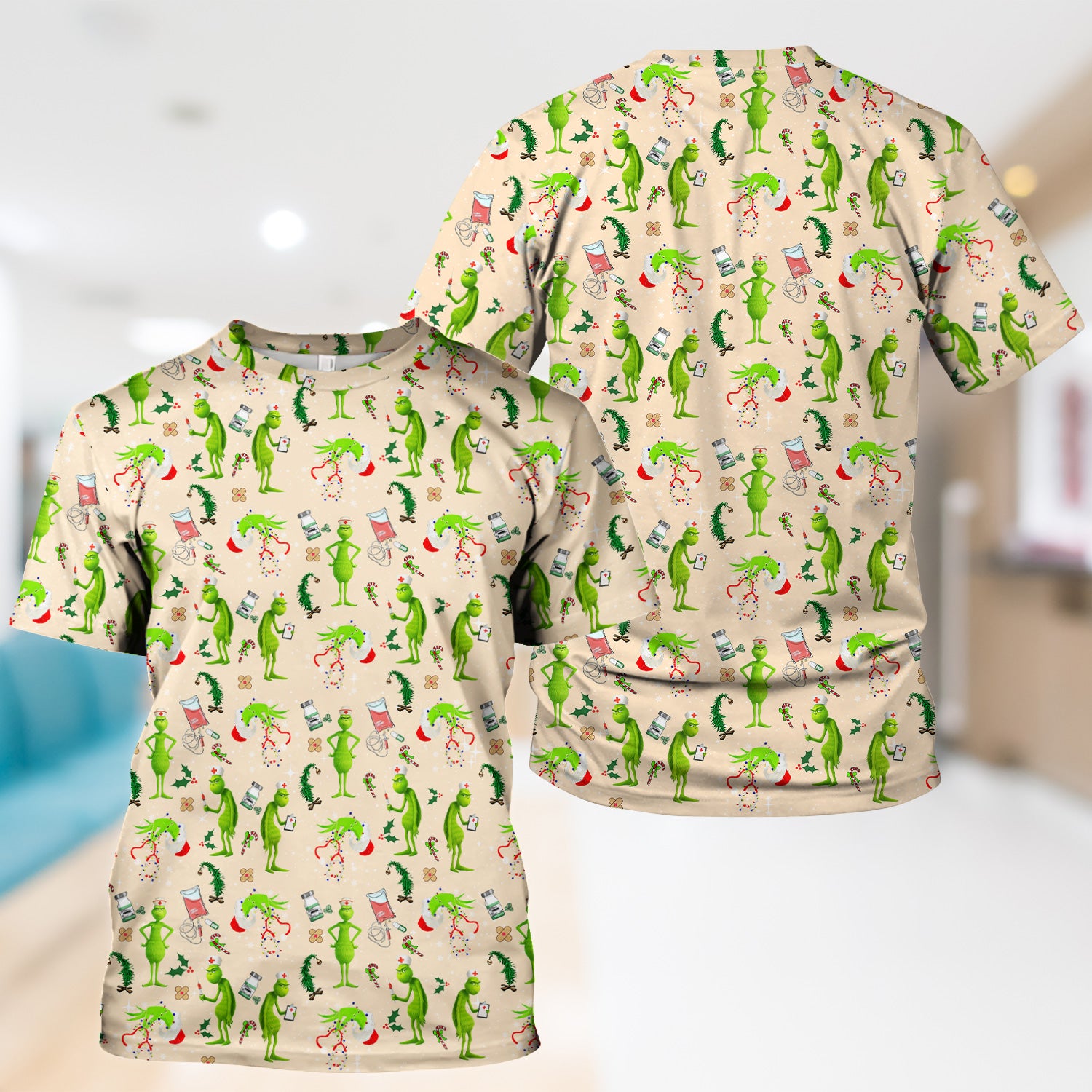 Cute Grinch Scrub Top for Nurse - Christmas Holiday Medical Shirt - Gift for CNA RN LPN Healthcare Workers