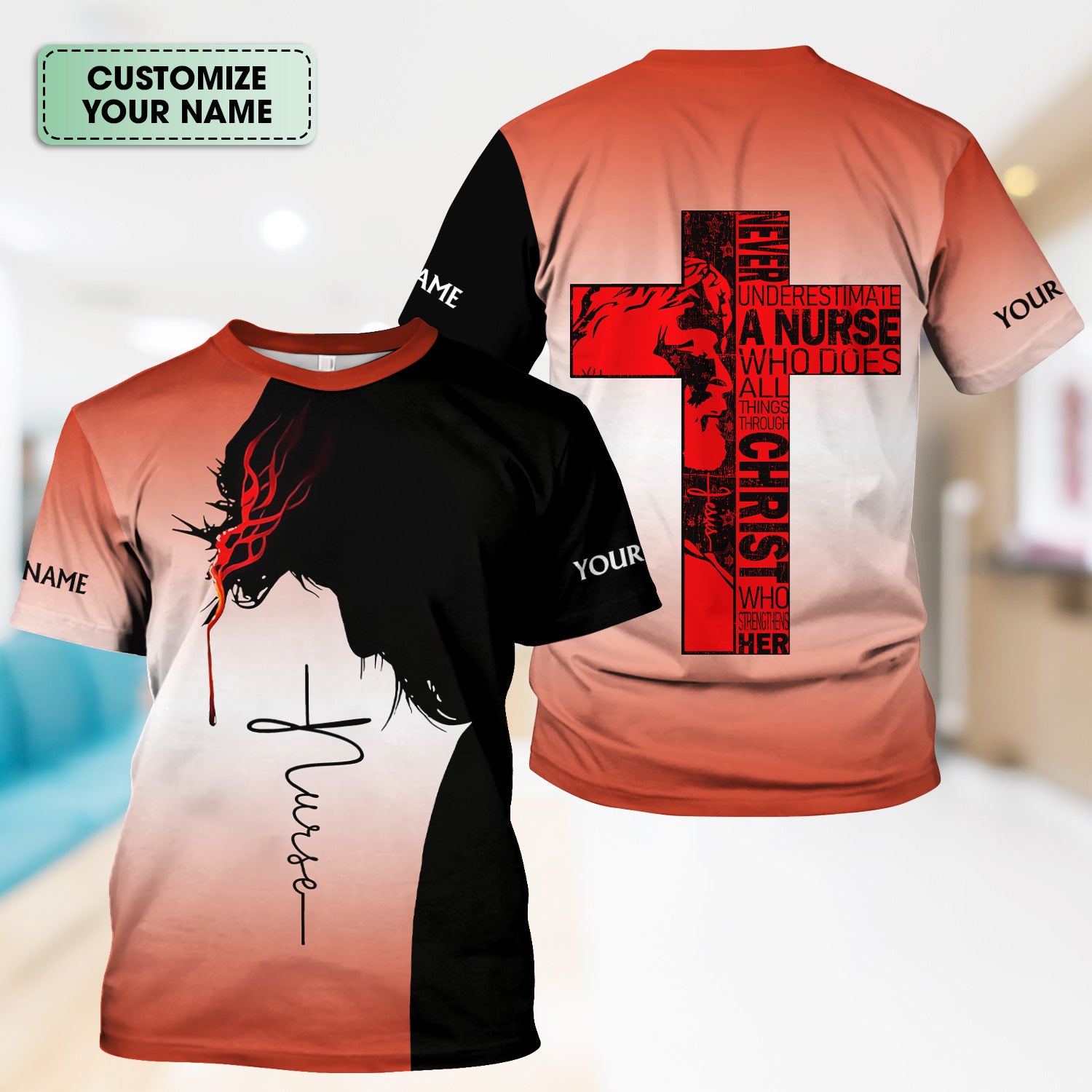 Christian Nurse Scrub with Custom Name - Never Underestimate a Nurse - Gift for RN LPN CNA Nursing Staff