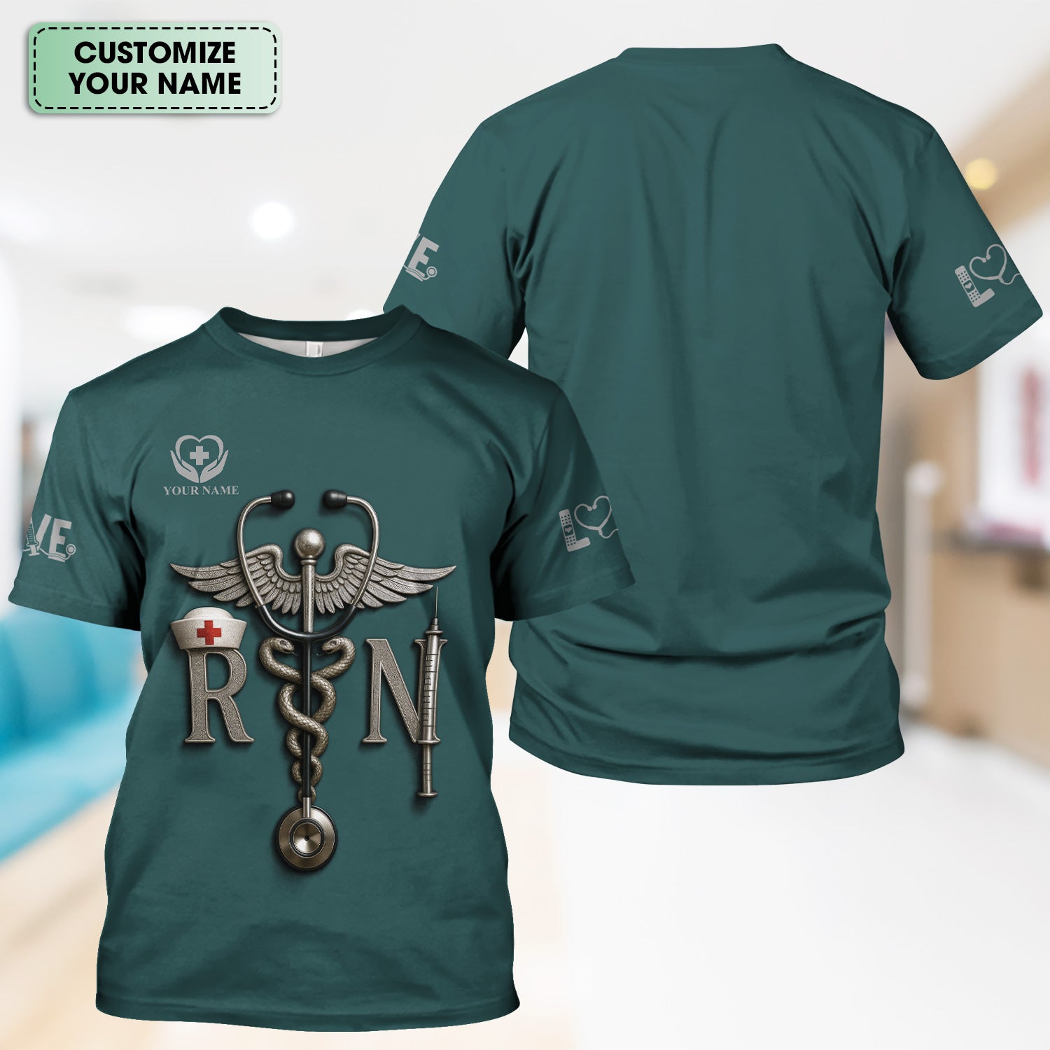 Personalized RN Nurse Shirt - Caduceus & Syringe Graphic - Custom Gift for Registered Nurse, CNA, LPN, or Medical Staff