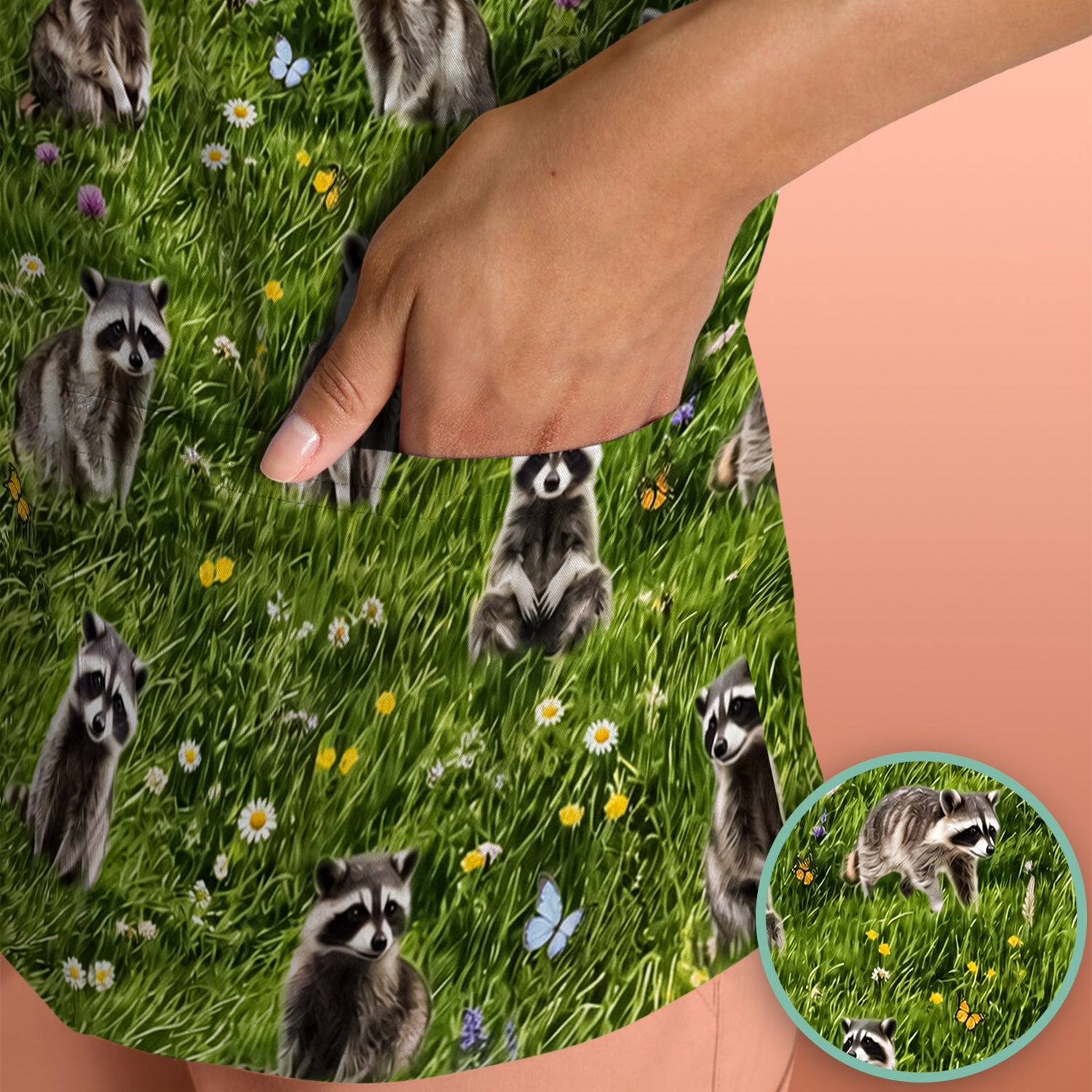 Raccoon Meadow Print Scrub Top, Comfortable Scrubs for Nurses